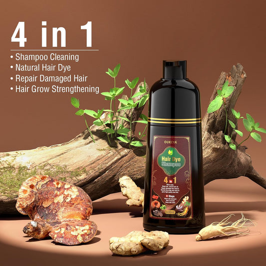Dark Brown Hair Dye Shampoo 4 In 1, Hair Color Shampoo for Gray Hair Coverage for Women & Men, Instant Natural Herbal Ingredients Color Professional Salon-Level Treatments