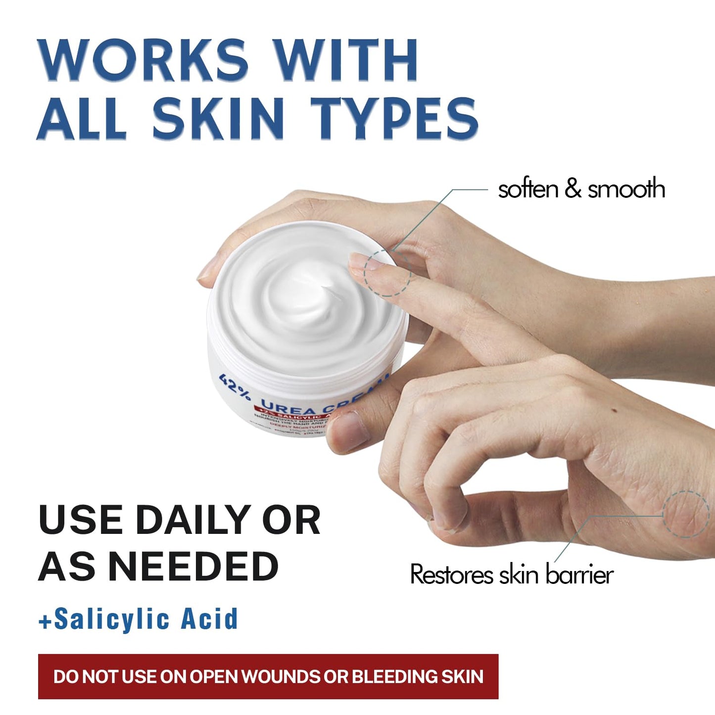 Urea Cream 42% plus Salicylic Acid 2% Net 5.29 Oz for Dry Cracked Feet,Heels,Knees,Elbows,Hands Repair Treatment Moisturizes and Removes Corns,Calluses,Dead Skin,and Softens Toenails