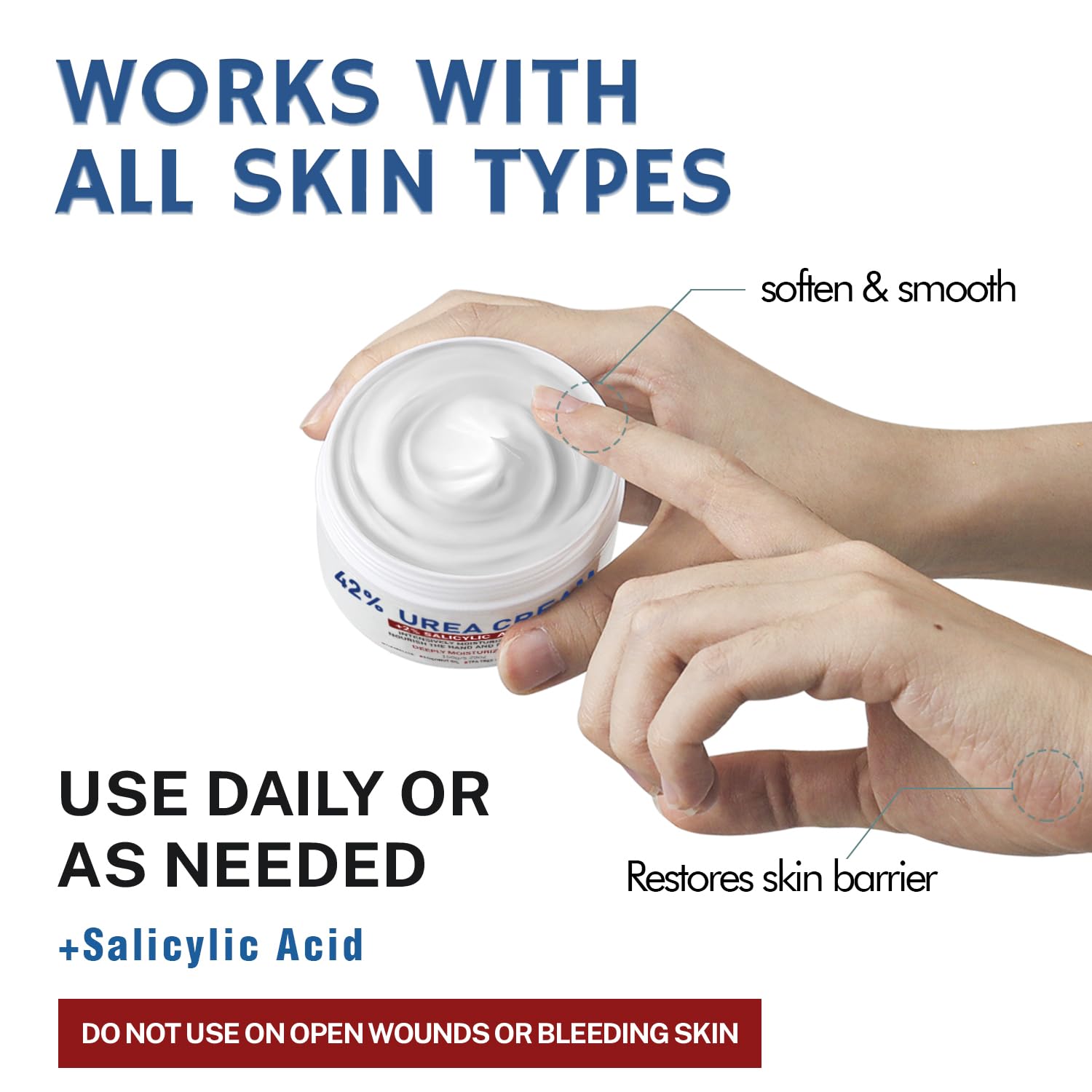 Urea Cream 42% plus Salicylic Acid 2% Net 5.29 Oz for Dry Cracked Feet,Heels,Knees,Elbows,Hands Repair Treatment Moisturizes and Removes Corns,Calluses,Dead Skin,and Softens Toenails