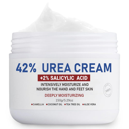 Urea Cream 42% plus Salicylic Acid 2% Net 5.29 Oz for Dry Cracked Feet,Heels,Knees,Elbows,Hands Repair Treatment Moisturizes and Removes Corns,Calluses,Dead Skin,and Softens Toenails