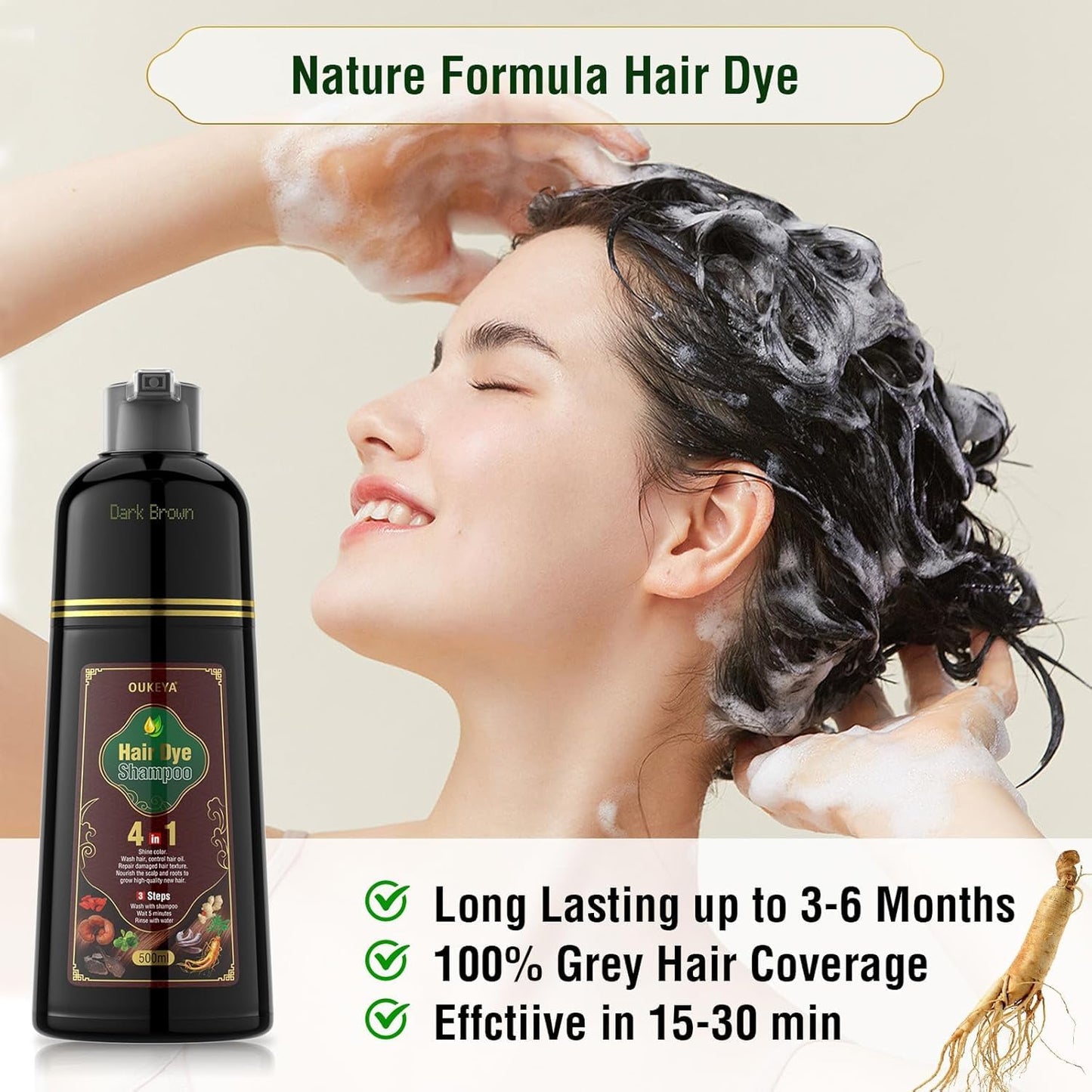 Dark Brown Hair Dye Shampoo 4 In 1, Hair Color Shampoo for Gray Hair Coverage for Women &amp; Men, Instant Natural Herbal Ingredients Color Professional Salon-Level Treatments