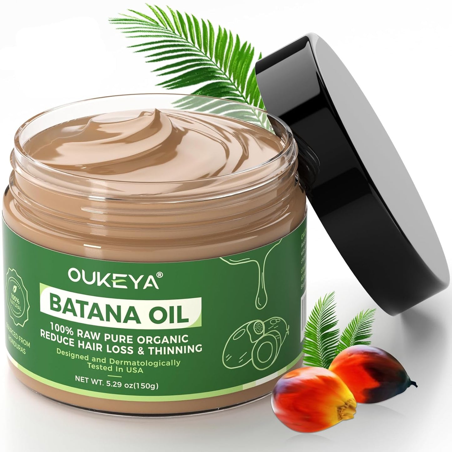Raw Batana Oil for Hair Growth, 100% Natural Pure Dr. Sebi Batana Oil from Honduras, Organic Batana Oil Hair Growth Oil for Prevent Hair Loss, Enhances Hair Thickness, for Men &amp; Women 5.3 oz