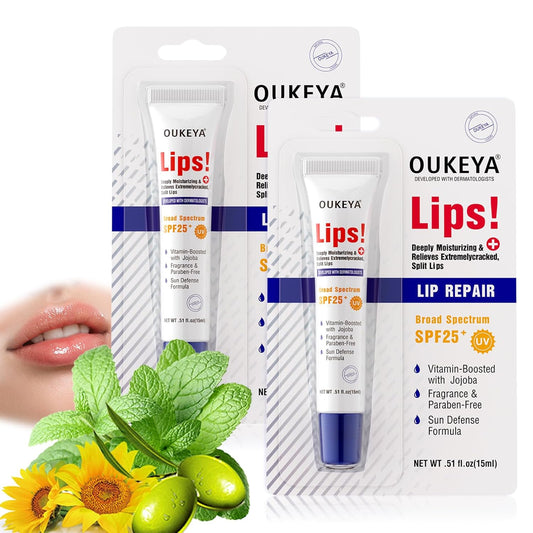 2 Pack, Medicated Lip Balm w/Organic &amp; 100% Natural Ingredients, Squeeze Tube Lip Butter SPF 25+ Long-Lasting Moisturizing Overnight Lip Mask Gentle Exfoliation Extreme Dry Lips Treatment