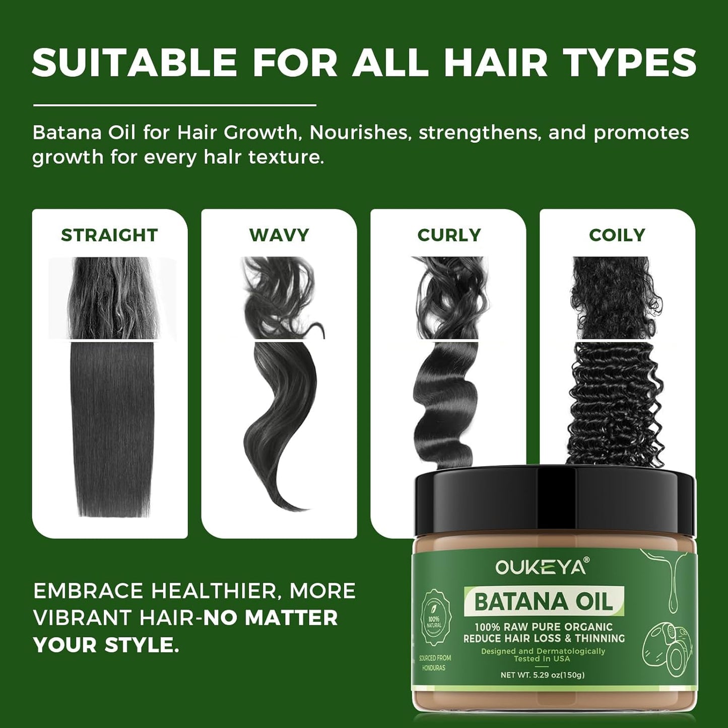 Raw Batana Oil for Hair Growth, 100% Natural Pure Dr. Sebi Batana Oil from Honduras, Organic Batana Oil Hair Growth Oil for Prevent Hair Loss, Enhances Hair Thickness, for Men &amp; Women 5.3 oz