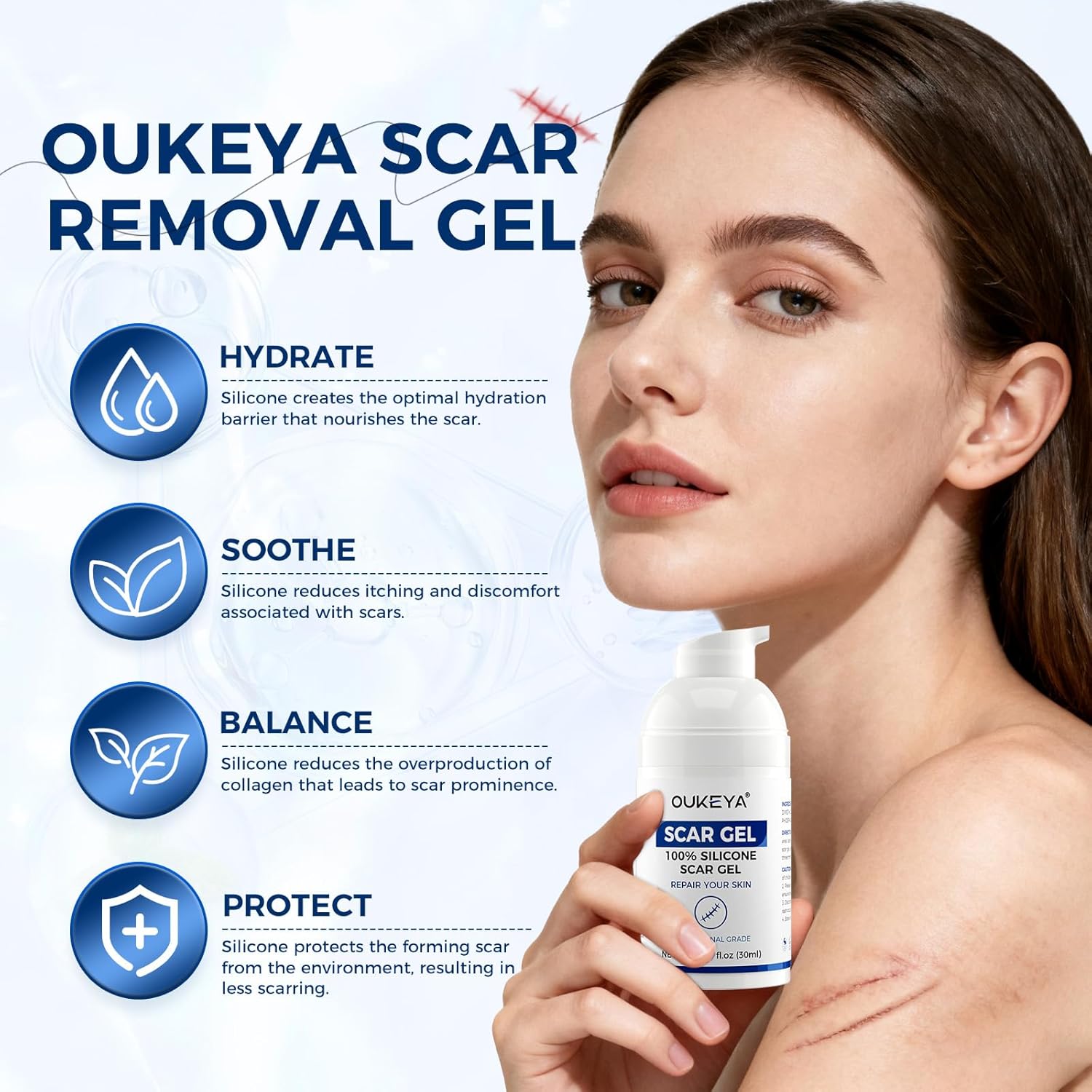 Silicone Scar Gel - 100% Silicone Cream Perfect for Sensitive Skin, Say Goodbye to Old and New Scars (30ml)