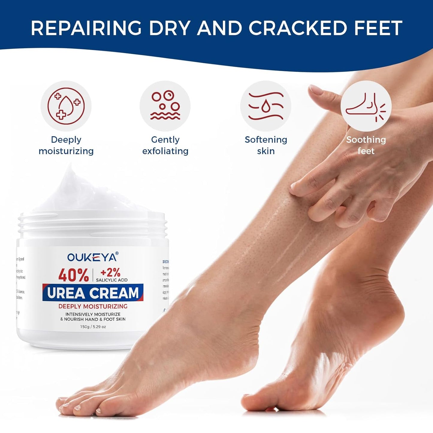 NEW FORMULA Urea Cream 40% Plus 2% Salicylic Acid for Feet Maximum Strength, Dry Cracked Hand Heel Moisturizing Repair Lotion for Knees, Elbows, Removes Corns, Dead Skin Cream, 5.29 oz