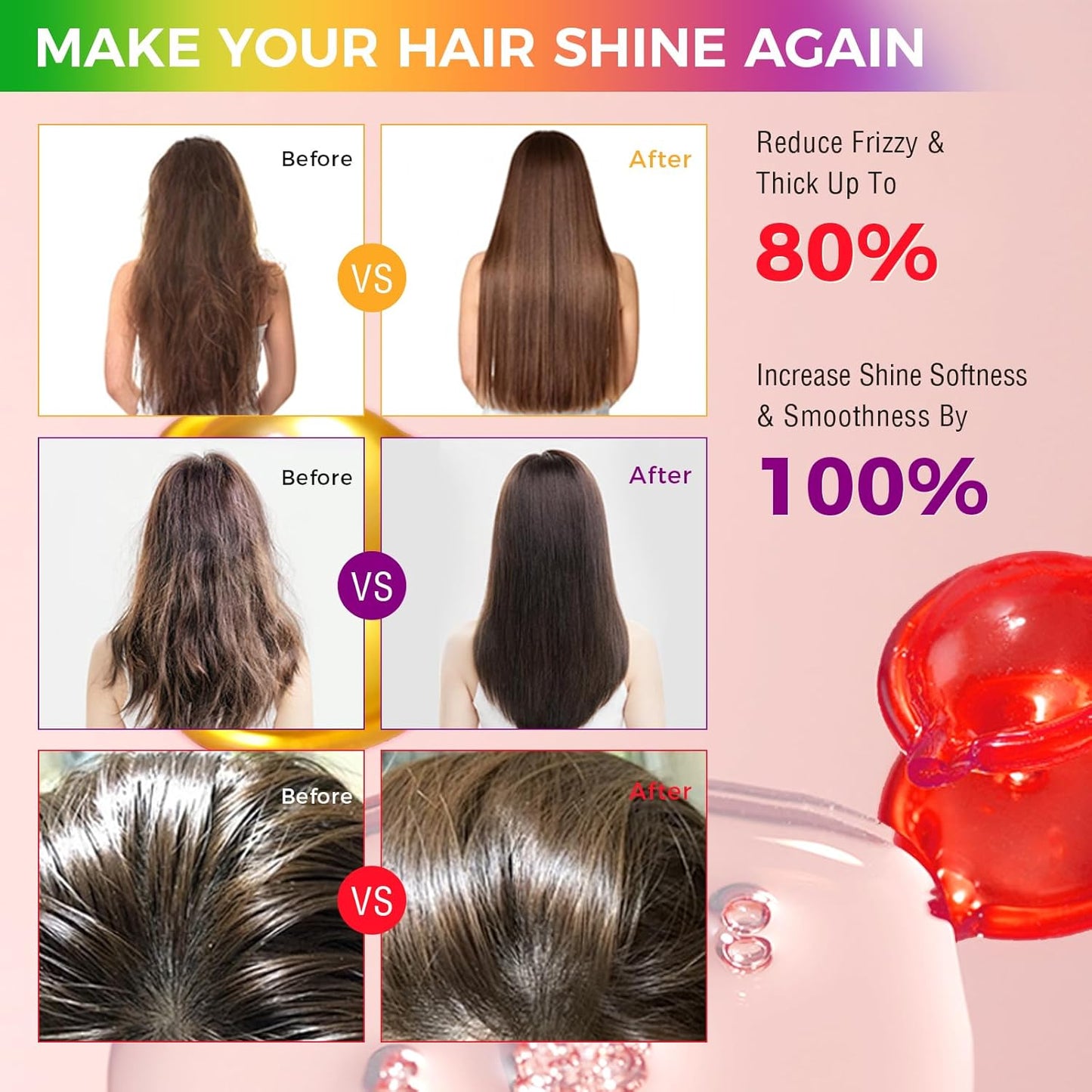 Hair Vitamins Hair Treatment Serum,No Rinse with Argan Macadamia &amp; Avocado Oils, Vitamins A,C,E,Pro B5 - Hair Serum Capsule for Frizzy and Damaged - Hair Conditioner for Women Men (7 Colors)