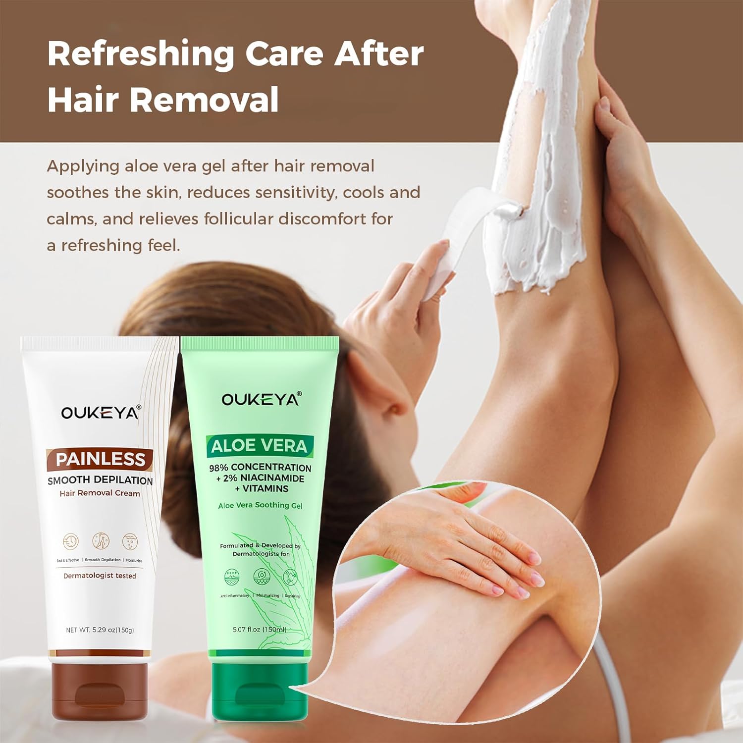 2PACK, Hair Removal Cream for Women &amp; Men Sensitive Skin, Natural Extracts Depilatory Cream for Bikini Line Legs Arms Underarms, Dermatologically Tested Painless Hair Remove Gel with Tool