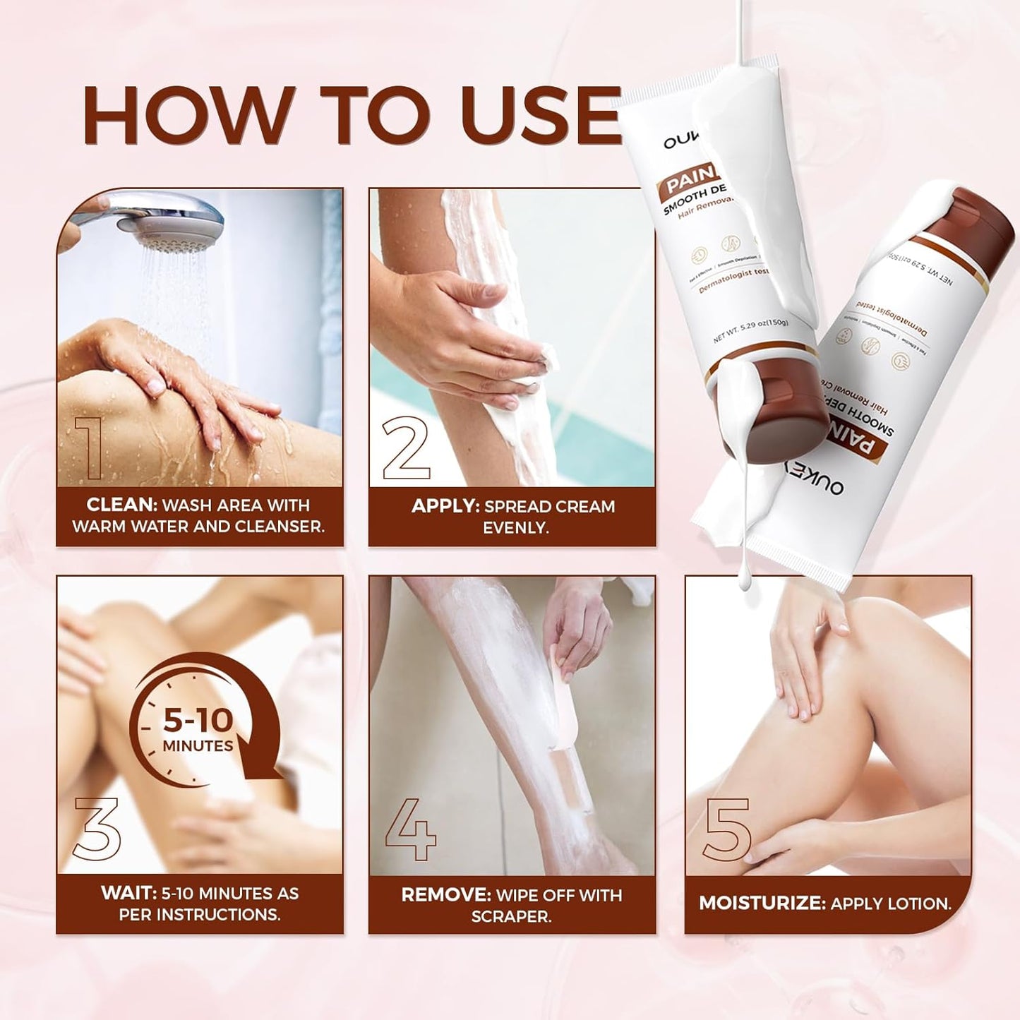 2PACK, Hair Removal Cream for Women &amp; Men Sensitive Skin, Natural Extracts Depilatory Cream for Bikini Line Legs Arms Underarms, Dermatologically Tested Painless Hair Remove Gel with Tool