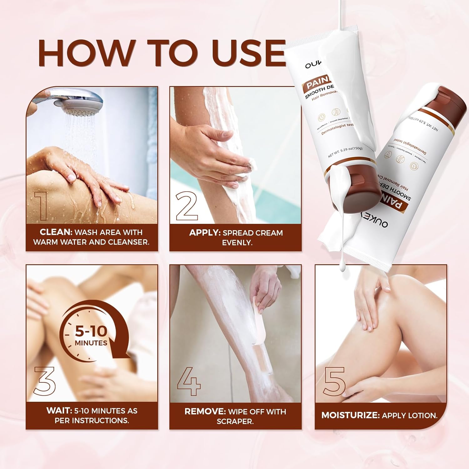 2PACK, Hair Removal Cream for Women &amp; Men Sensitive Skin, Natural Extracts Depilatory Cream for Bikini Line Legs Arms Underarms, Dermatologically Tested Painless Hair Remove Gel with Tool