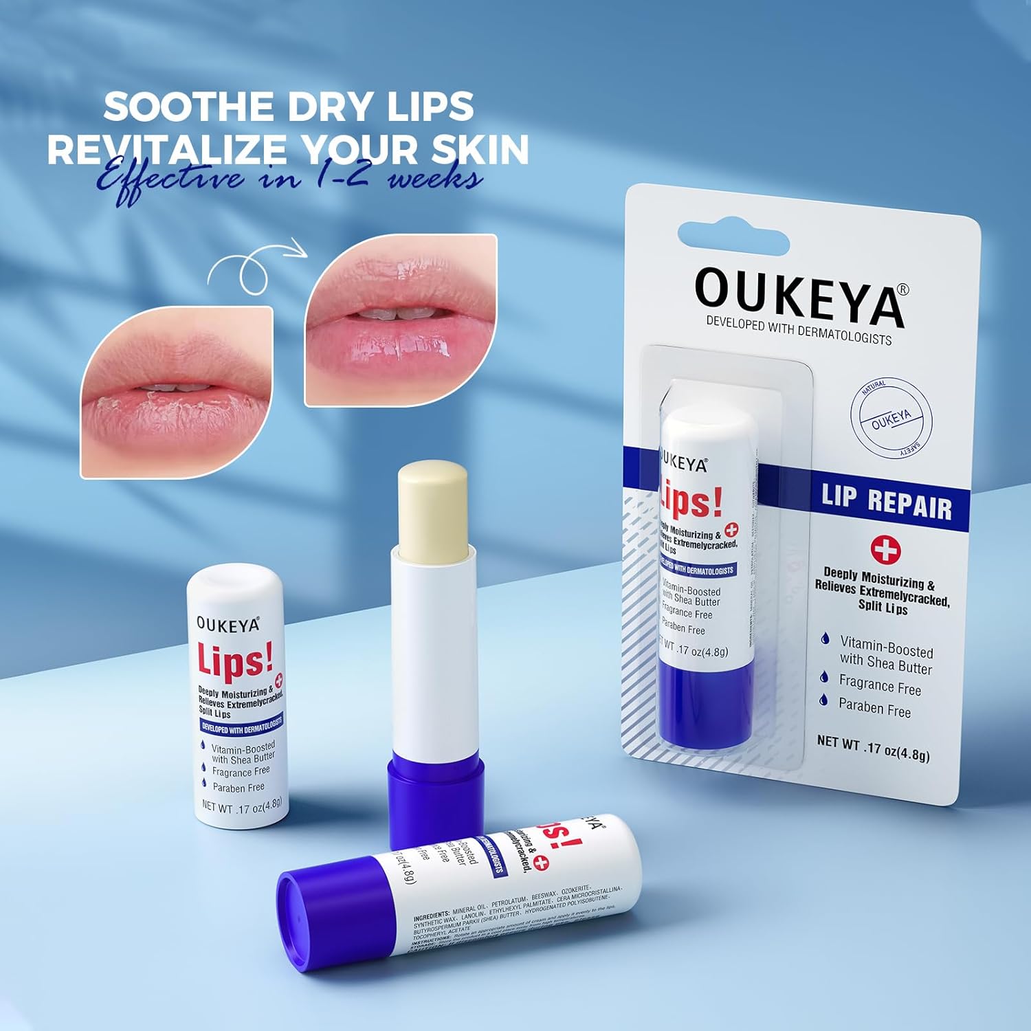 2PCS, Medicated Lip Balm Hydrating w/Petrolatum, Shea Butter, Beeswax, 100% Natural Ingredients, Organic Lip Butter Balm &amp; Moisturizers Lip Repair For Dry Cracked Lips Overnight Lip Treatment