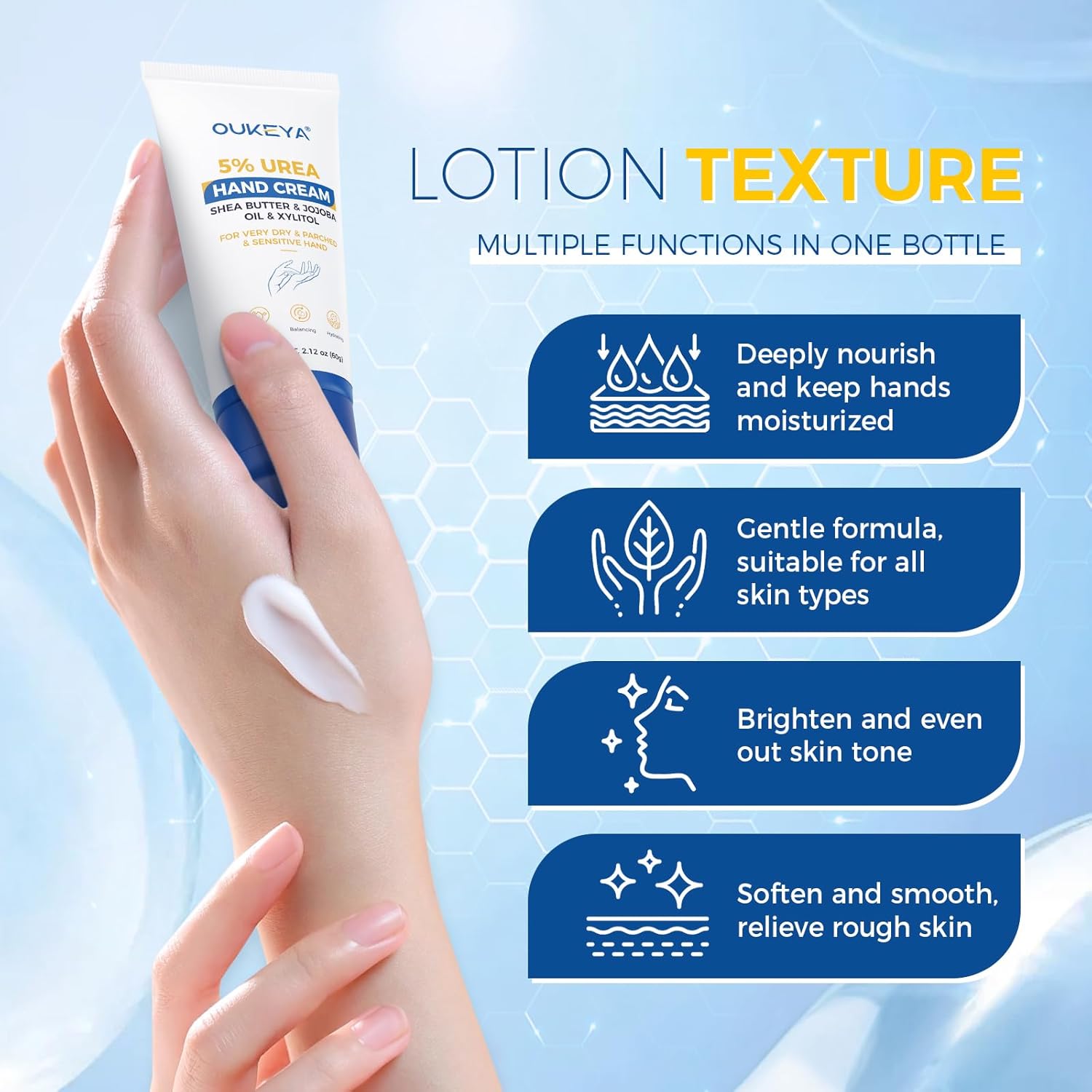 Urea Hand Cream - With 5% Urea Deep Nourishment for Hands, Fast-Absorbing Hydration for Soft Skin with Jojoba Seed Oil &amp; Shea Butter - Perfect Travel Size for On-the-Go Care