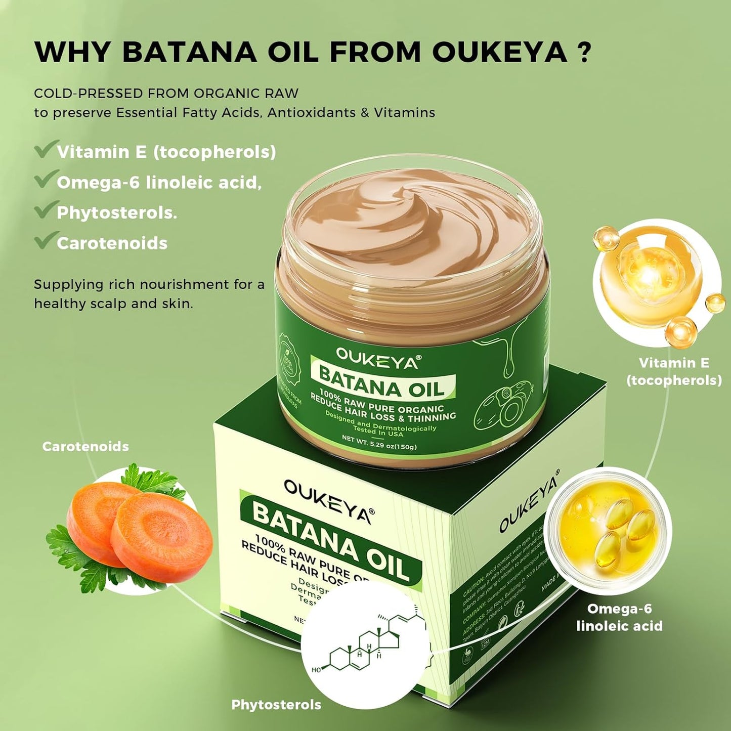 Raw Batana Oil for Hair Growth, 100% Natural Pure Dr. Sebi Batana Oil from Honduras, Organic Batana Oil Hair Growth Oil for Prevent Hair Loss, Enhances Hair Thickness, for Men &amp; Women 5.3 oz