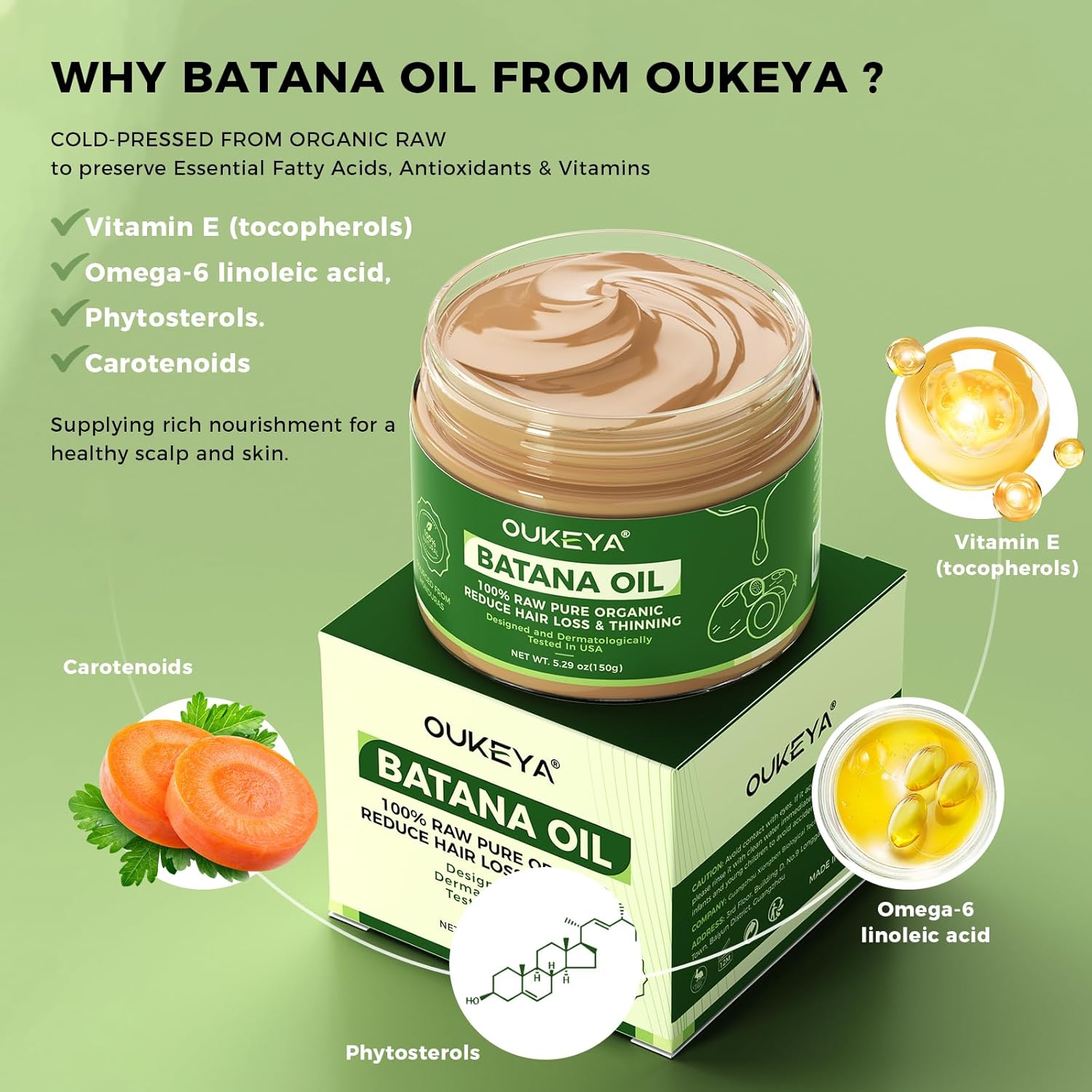Raw Batana Oil for Hair Growth, 100% Natural Pure Dr. Sebi Batana Oil from Honduras, Organic Batana Oil Hair Growth Oil for Prevent Hair Loss, Enhances Hair Thickness, for Men &amp; Women 5.3 oz