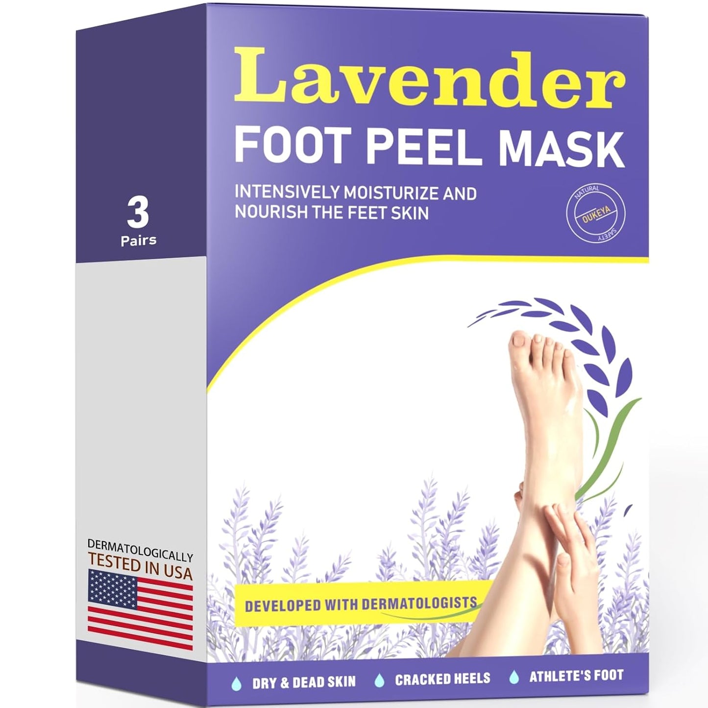 Foot Peeling Mask 3 Pairs: Peeling Foot Mask Dermatologically Tested, Heels &amp; Dry Dead Skin for Soft Feet, Foot Peel Mask (new Lavender)