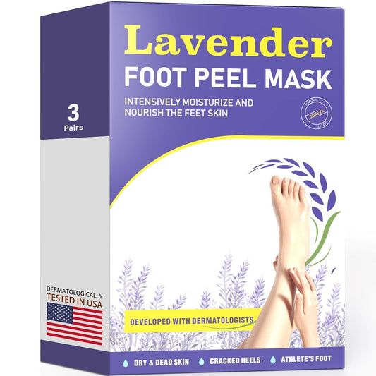 Foot Peeling Mask 3 Pairs: Peeling Foot Mask Dermatologically Tested, Heels &amp; Dry Dead Skin for Soft Feet, Foot Peel Mask (new Lavender)