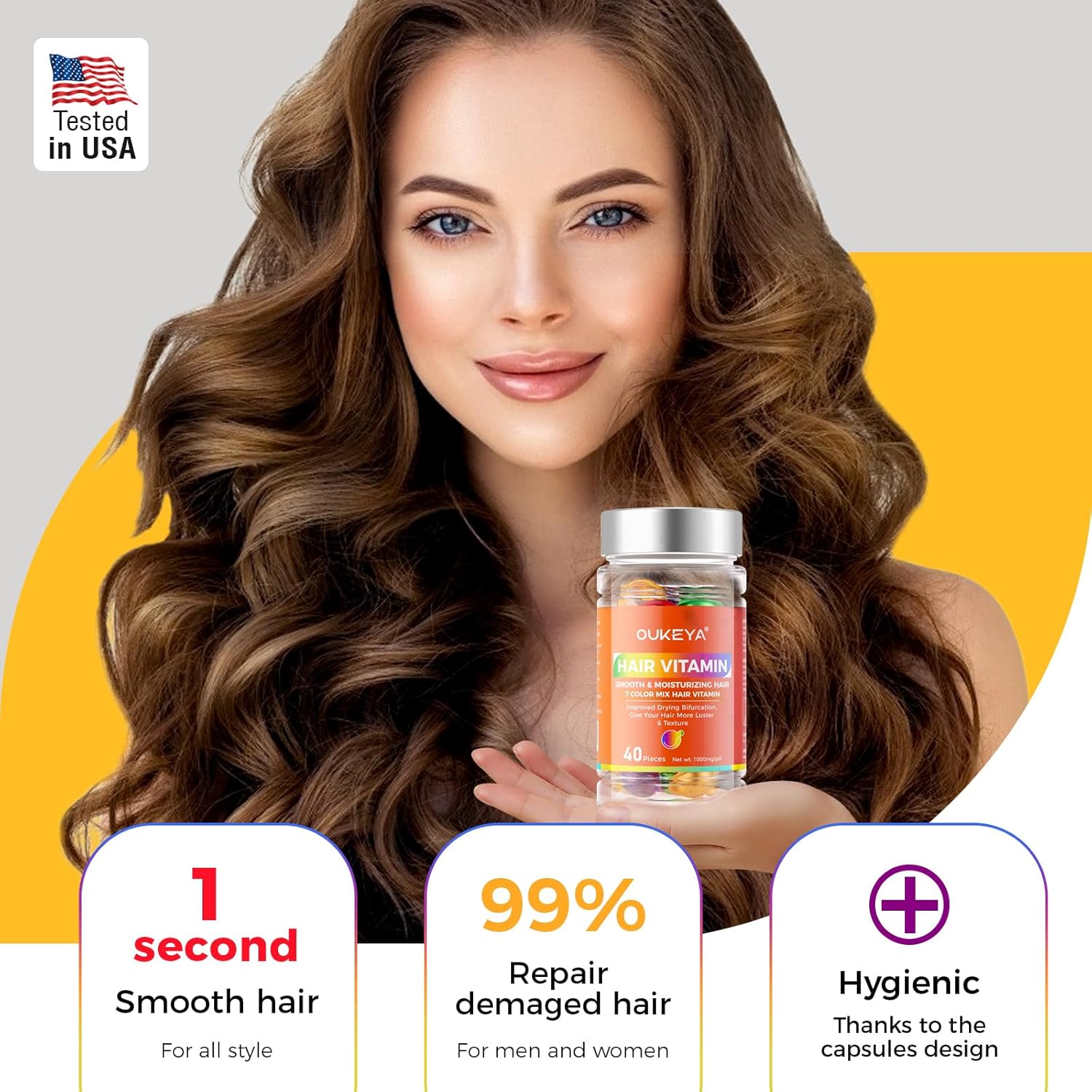 Hair Vitamins Hair Treatment Serum,No Rinse with Argan Macadamia &amp; Avocado Oils, Vitamins A,C,E,Pro B5 - Hair Serum Capsule for Frizzy and Damaged - Hair Conditioner for Women Men (7 Colors)