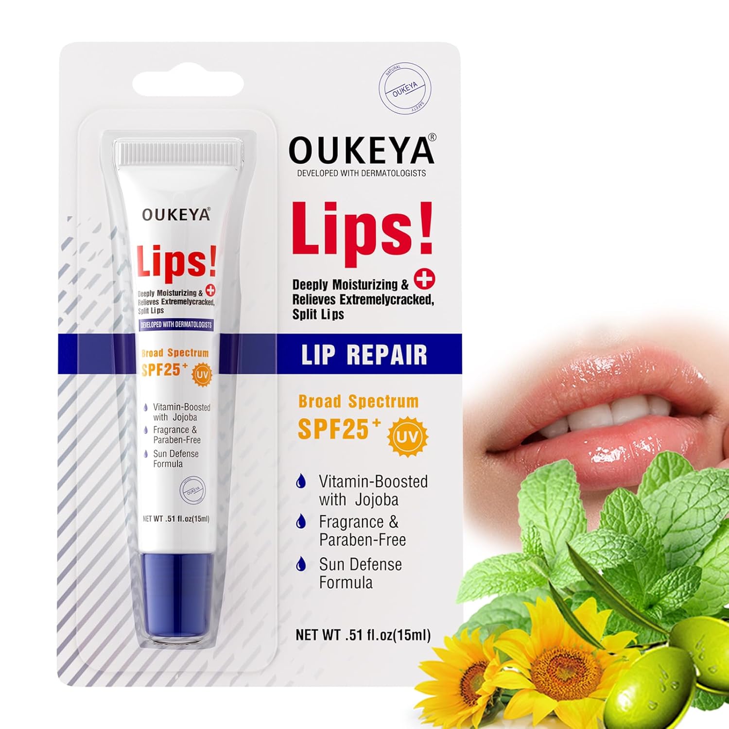 Medicated Lip Balm w/Organic &amp; 100% Natural Ingredients, Squeeze Tube Lip Butter SPF 25+ Long-Lasting Moisturizing Overnight Lip Mask Gentle Exfoliation Extreme Dry Lips Treatment