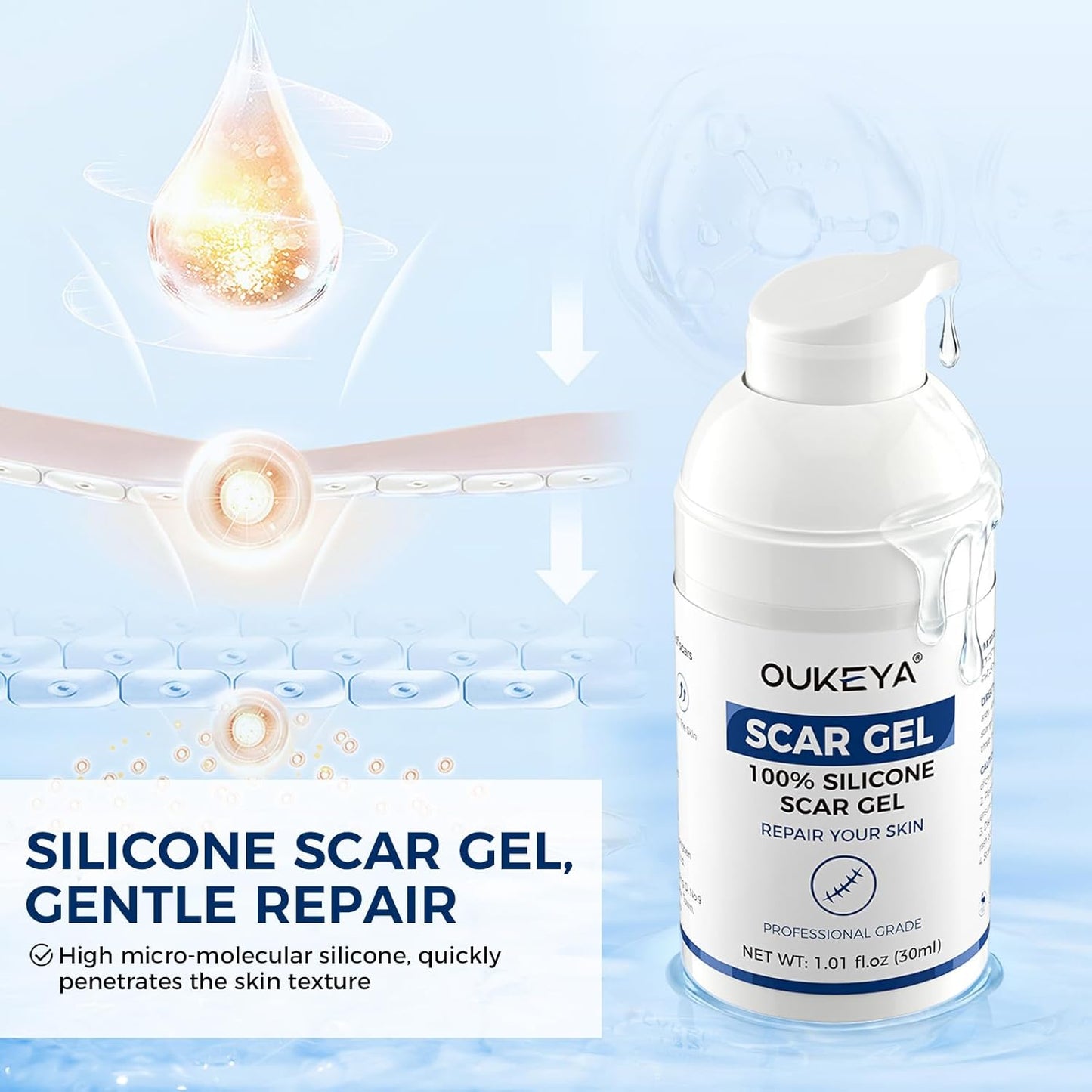 Silicone Scar Gel - 100% Silicone Cream Perfect for Sensitive Skin, Say Goodbye to Old and New Scars (30ml)