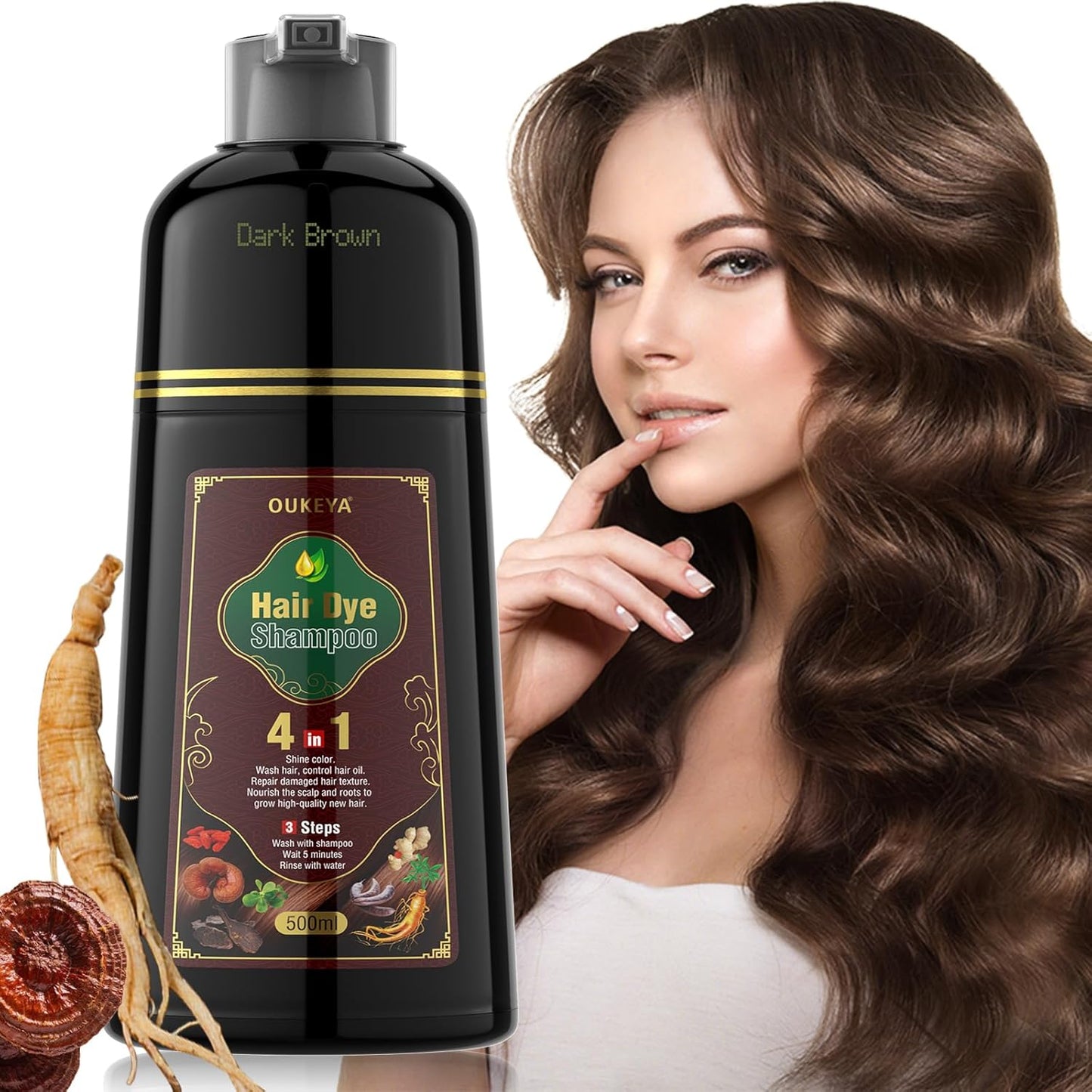 Dark Brown Hair Dye Shampoo 4 In 1, Hair Color Shampoo for Gray Hair Coverage for Women &amp; Men, Instant Natural Herbal Ingredients Color Professional Salon-Level Treatments