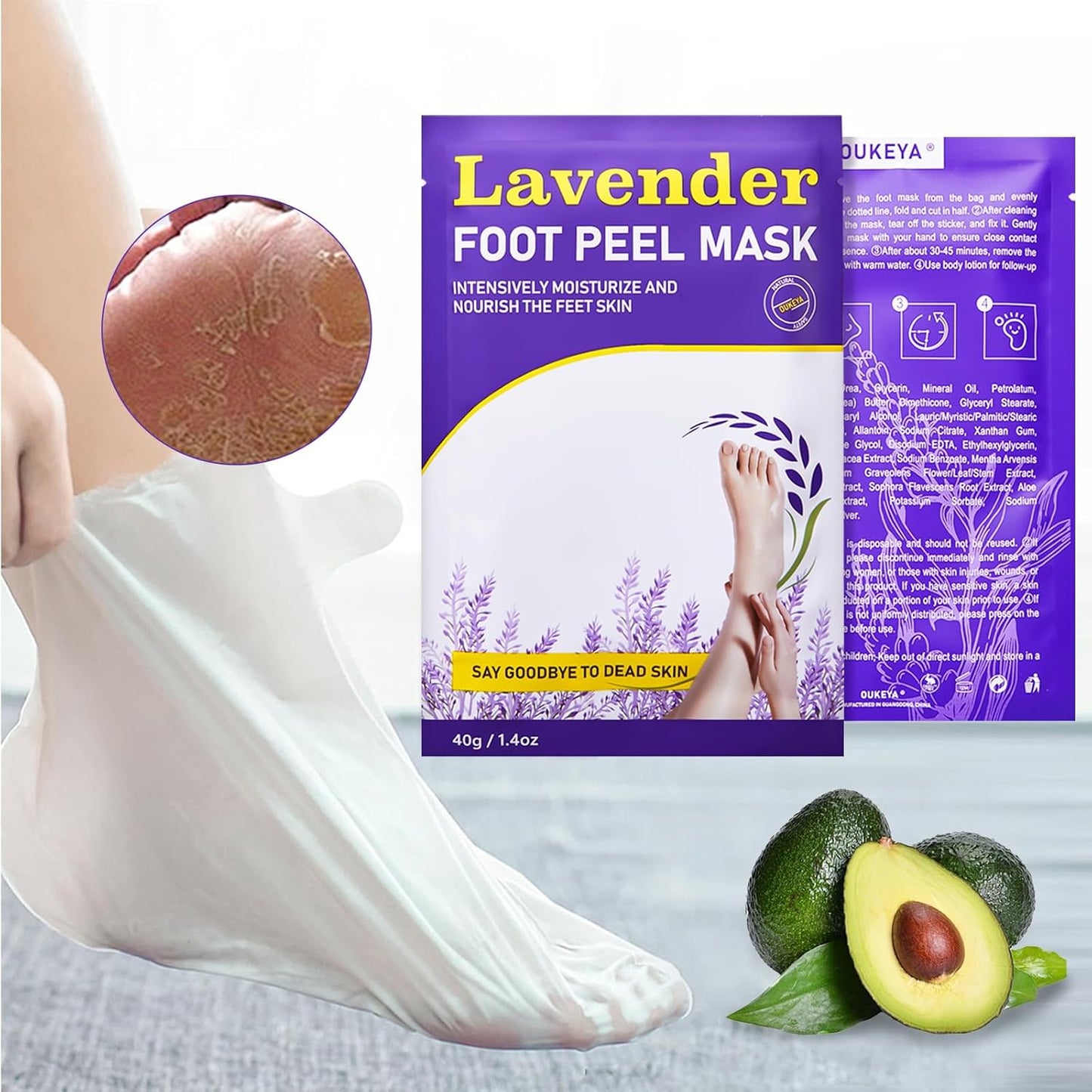 Foot Peeling Mask 3 Pairs: Peeling Foot Mask Dermatologically Tested, Heels &amp; Dry Dead Skin for Soft Feet, Foot Peel Mask (new Lavender)