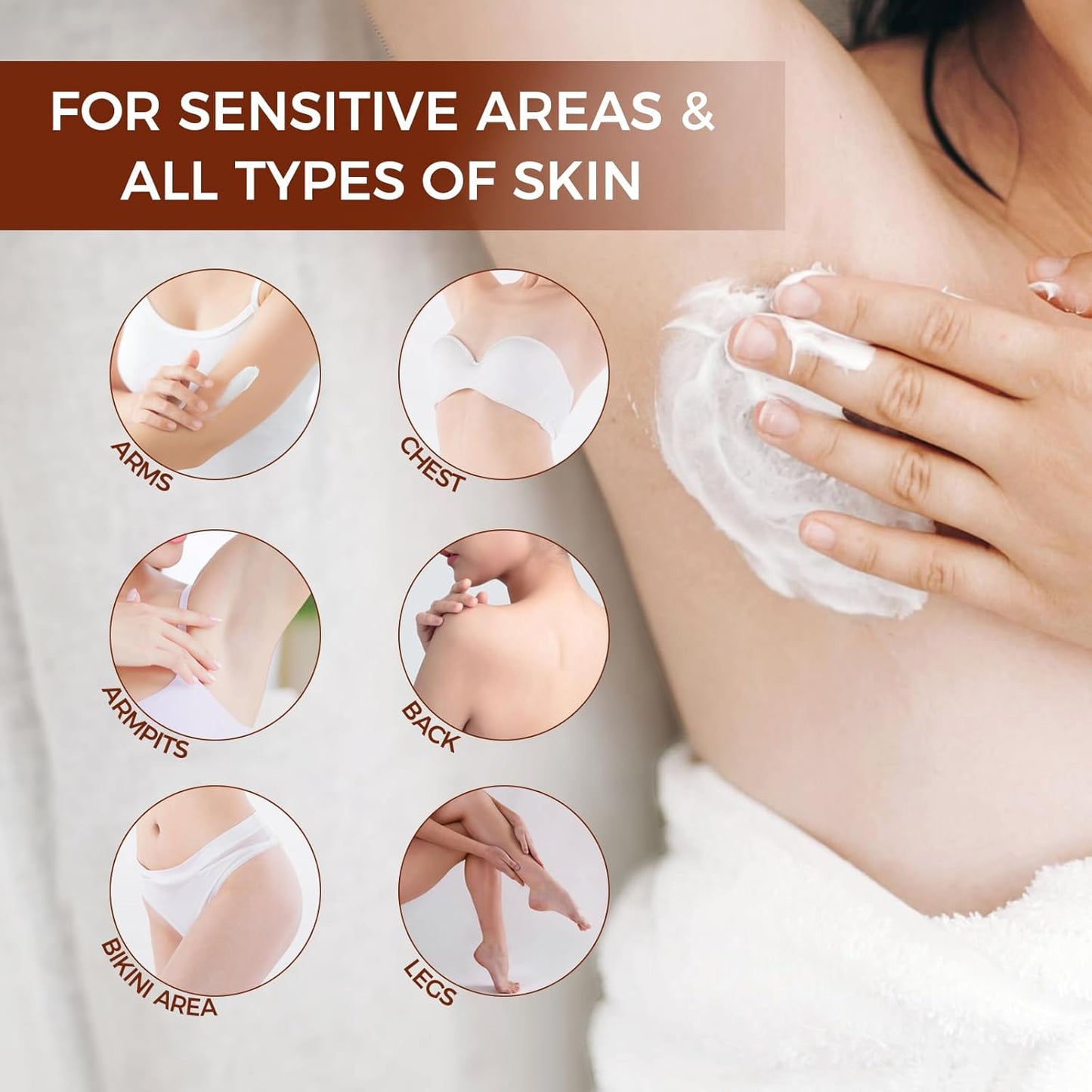 2PACK, Hair Removal Cream for Women &amp; Men Sensitive Skin, Natural Extracts Depilatory Cream for Bikini Line Legs Arms Underarms, Dermatologically Tested Painless Hair Remove Gel with Tool