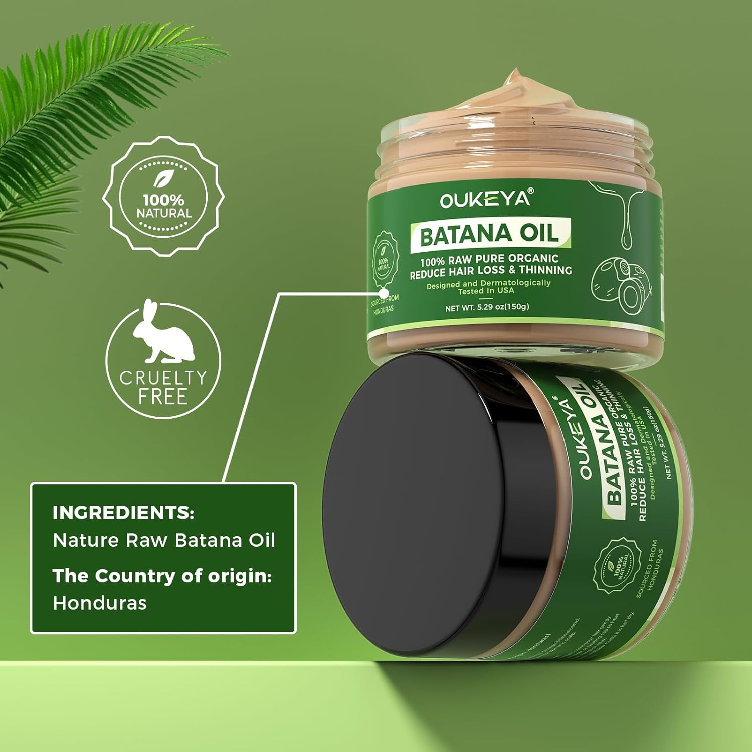 Raw Batana Oil for Hair Growth, 100% Natural Pure Dr. Sebi Batana Oil from Honduras, Organic Batana Oil Hair Growth Oil for Prevent Hair Loss, Enhances Hair Thickness, for Men &amp; Women 5.3 oz