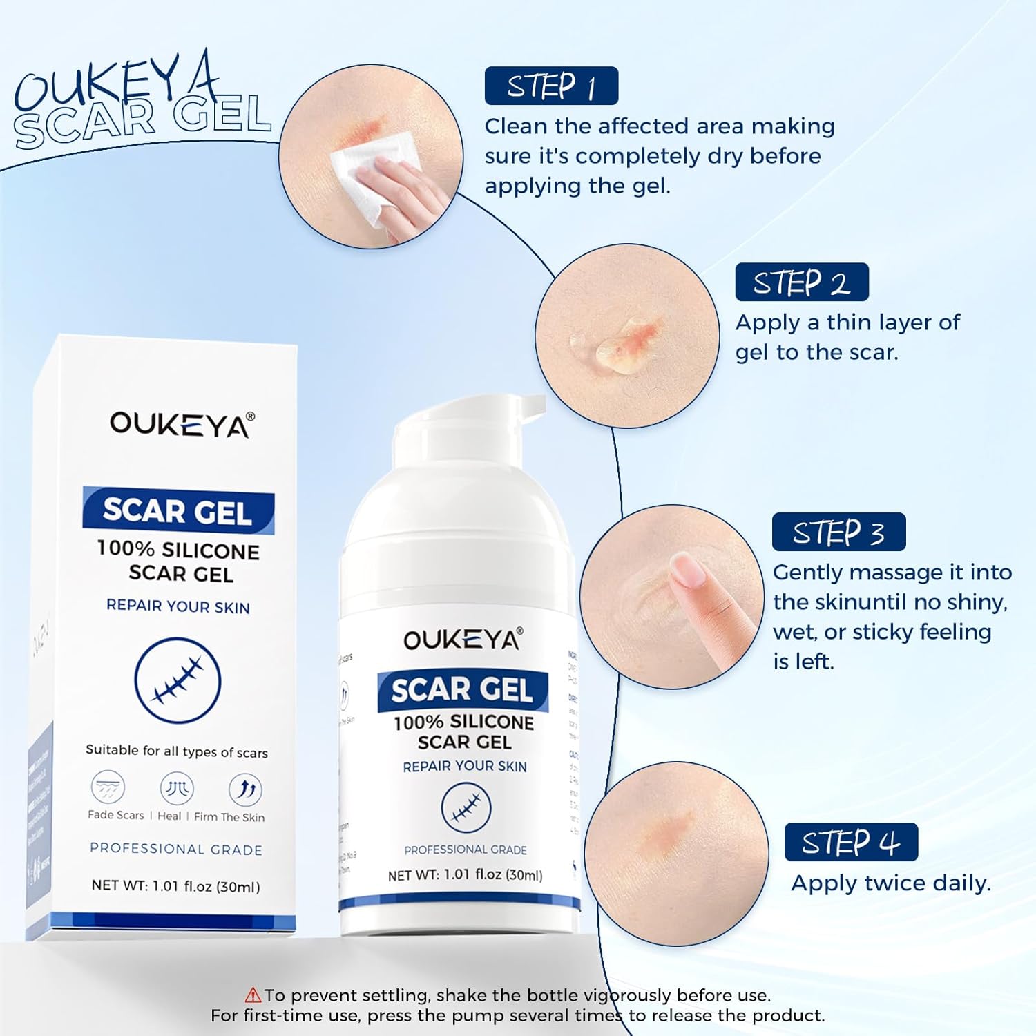 Silicone Scar Gel - 100% Silicone Cream Perfect for Sensitive Skin, Say Goodbye to Old and New Scars (30ml)