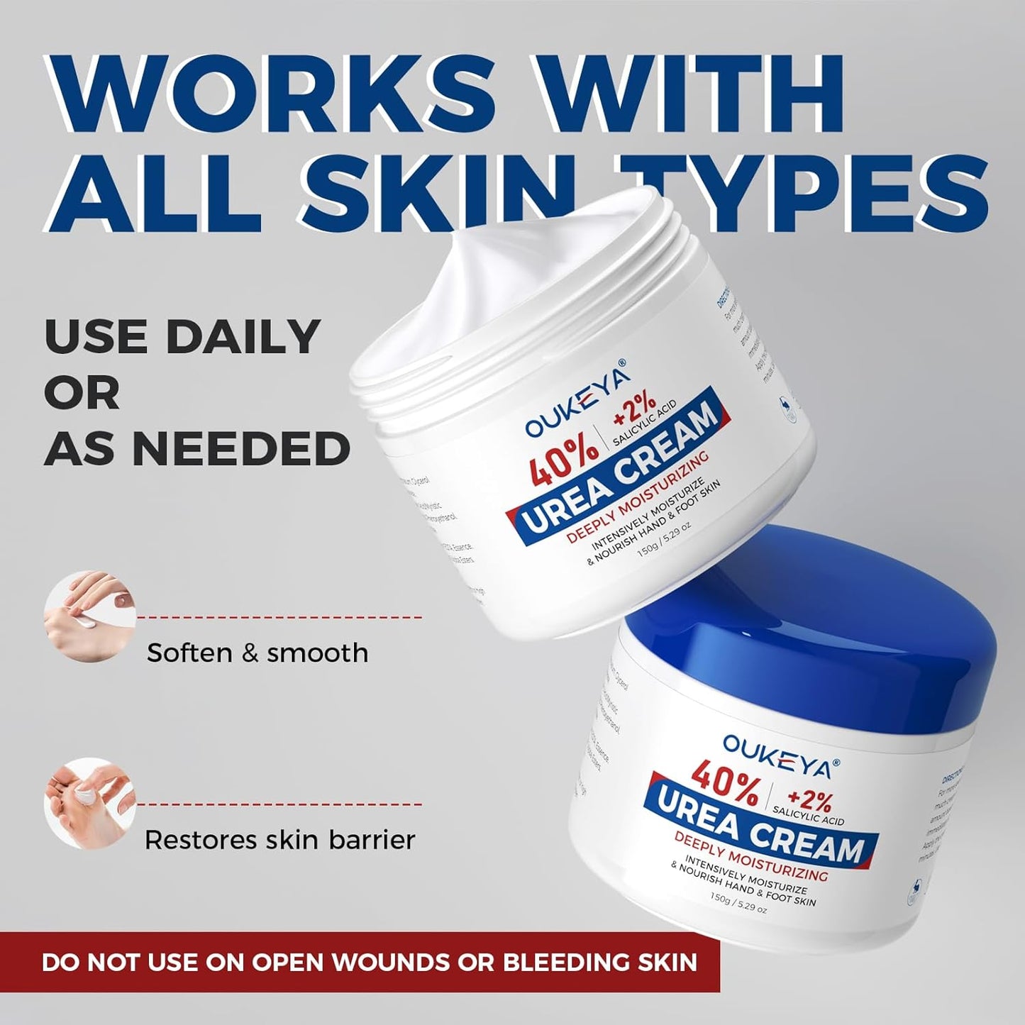 NEW FORMULA Urea Cream 40% Plus 2% Salicylic Acid for Feet Maximum Strength, Dry Cracked Hand Heel Moisturizing Repair Lotion for Knees, Elbows, Removes Corns, Dead Skin Cream, 5.29 oz