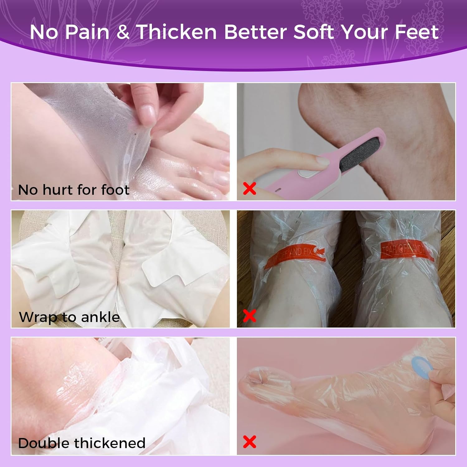 Foot Peeling Mask 3 Pairs: Peeling Foot Mask Dermatologically Tested Repairs Heels &amp; Removes Dry Dead Skin for Baby Soft Feet Exfoliating Foot Peel Mask for Dry Cracked Feet Athletes Foot Treatment