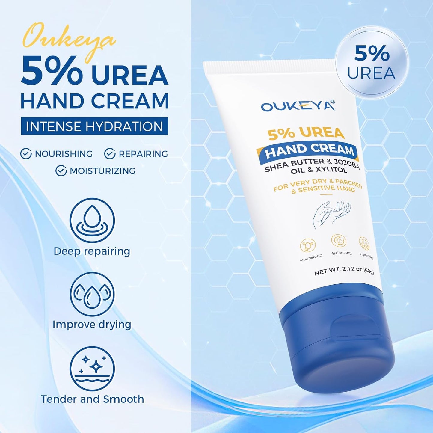 Urea Hand Cream - With 5% Urea Deep Nourishment for Hands, Fast-Absorbing Hydration for Soft Skin with Jojoba Seed Oil &amp; Shea Butter - Perfect Travel Size for On-the-Go Care