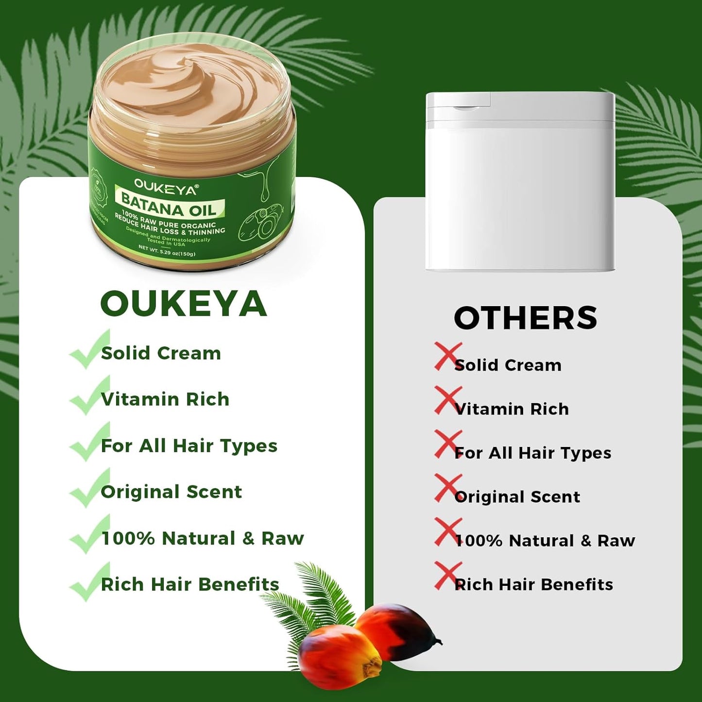 Raw Batana Oil for Hair Growth, 100% Natural Pure Dr. Sebi Batana Oil from Honduras, Organic Batana Oil Hair Growth Oil for Prevent Hair Loss, Enhances Hair Thickness, for Men &amp; Women 5.3 oz