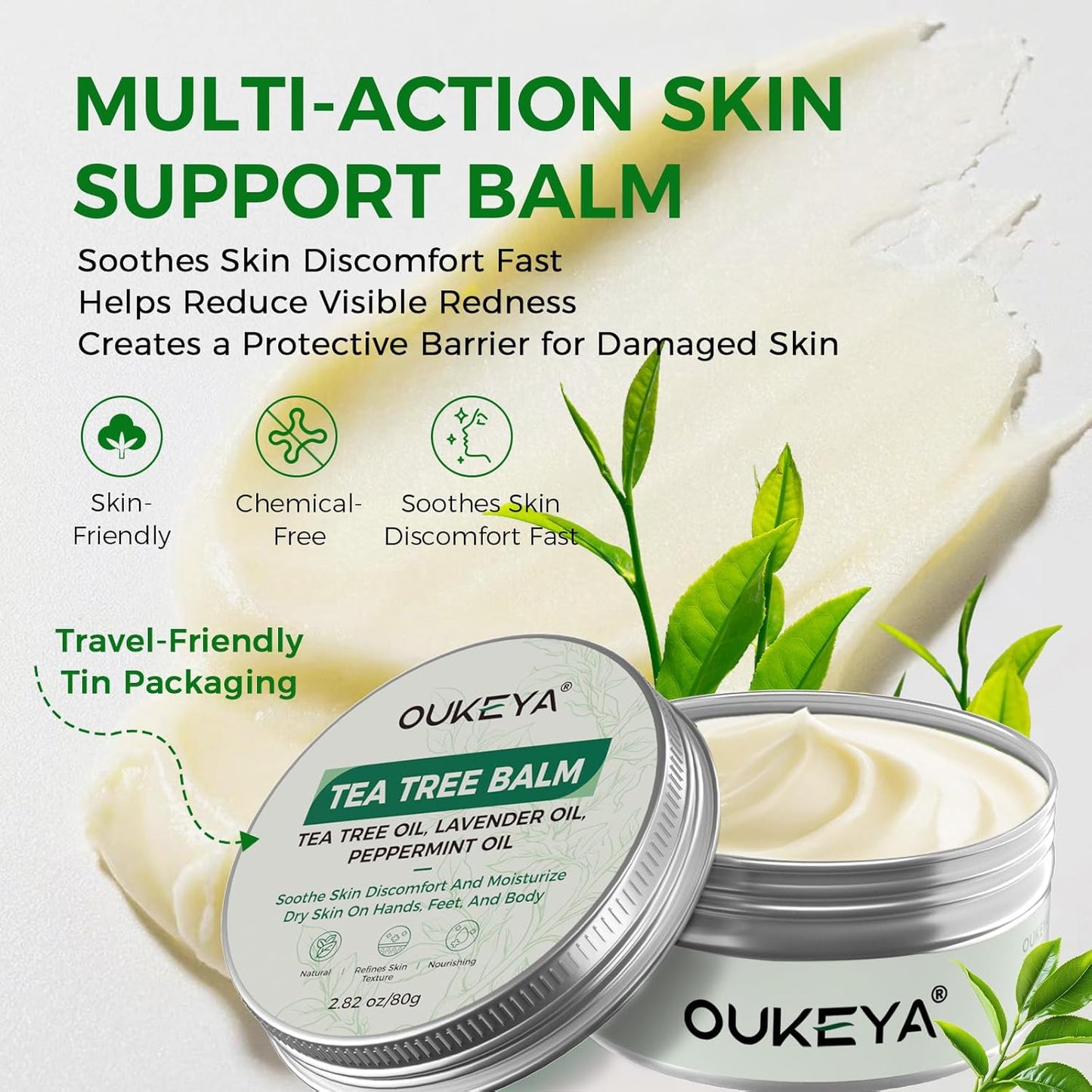 Tea Tree Oil Balm All Natural Tea Tree Balm Soothe Skin Discomfort And Moisturize Dry Skin On Hands, Feet, And Body, Acne, Eczema &amp; Psoriasis Relief 2.82 oz