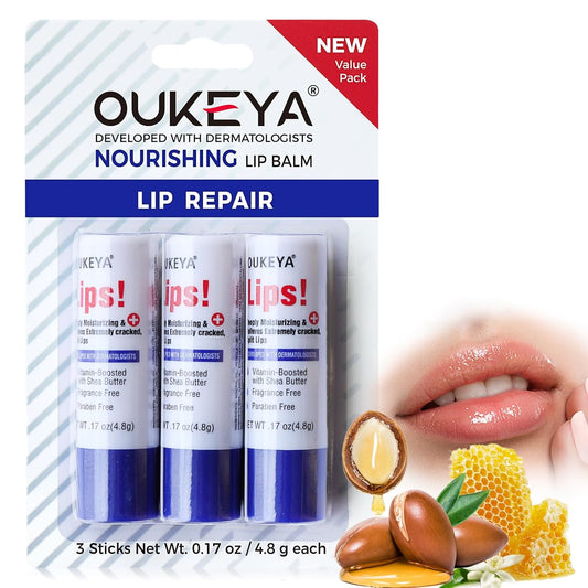 3PCS Medicated Lip Balm Hydrating w/Petrolatum,Shea Butter, Beeswax,100% Natural Ingredients,Organic Lip Butter Balm &amp; Moisturizers Lip Repair For Dry Cracked Lips Overnight Lip Treatment