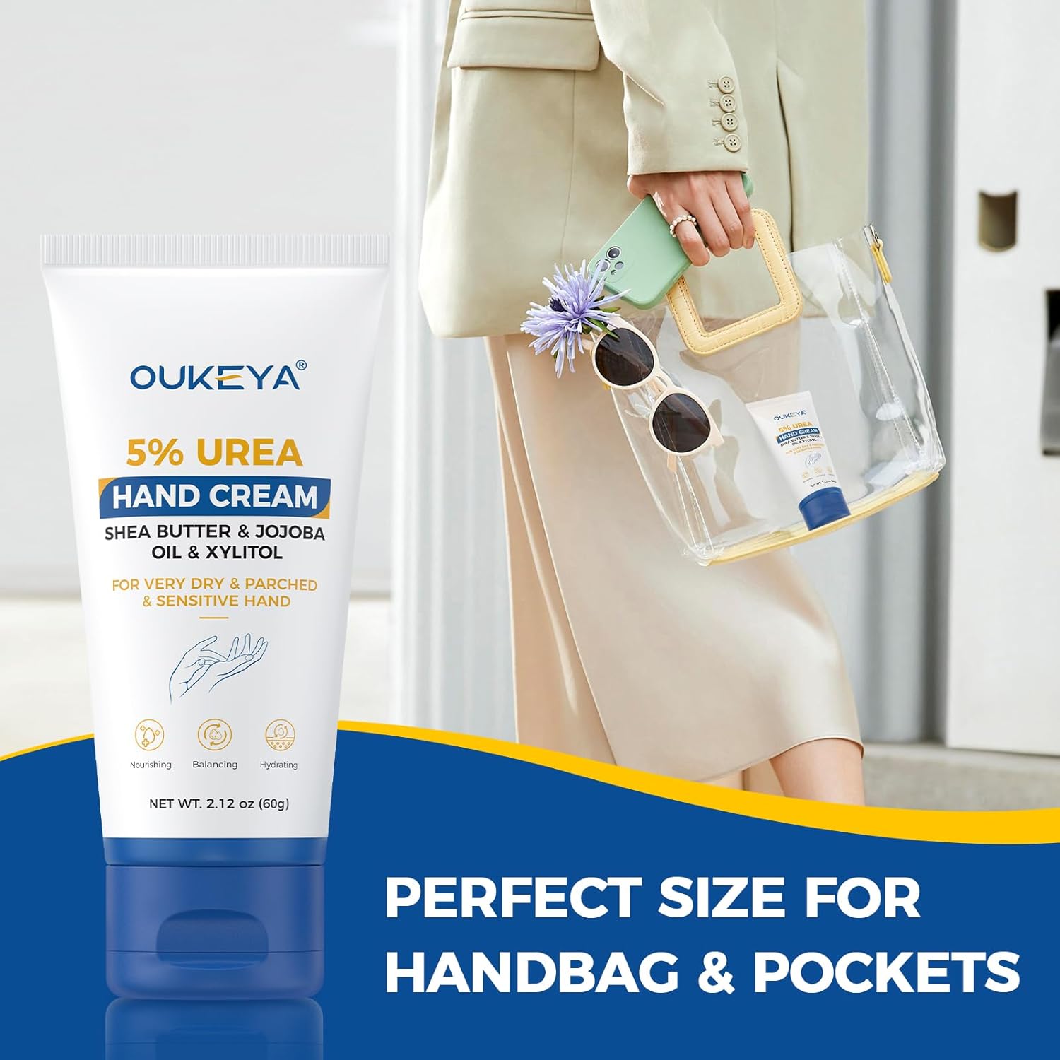 Urea Hand Cream - With 5% Urea Deep Nourishment for Hands, Fast-Absorbing Hydration for Soft Skin with Jojoba Seed Oil &amp; Shea Butter - Perfect Travel Size for On-the-Go Care