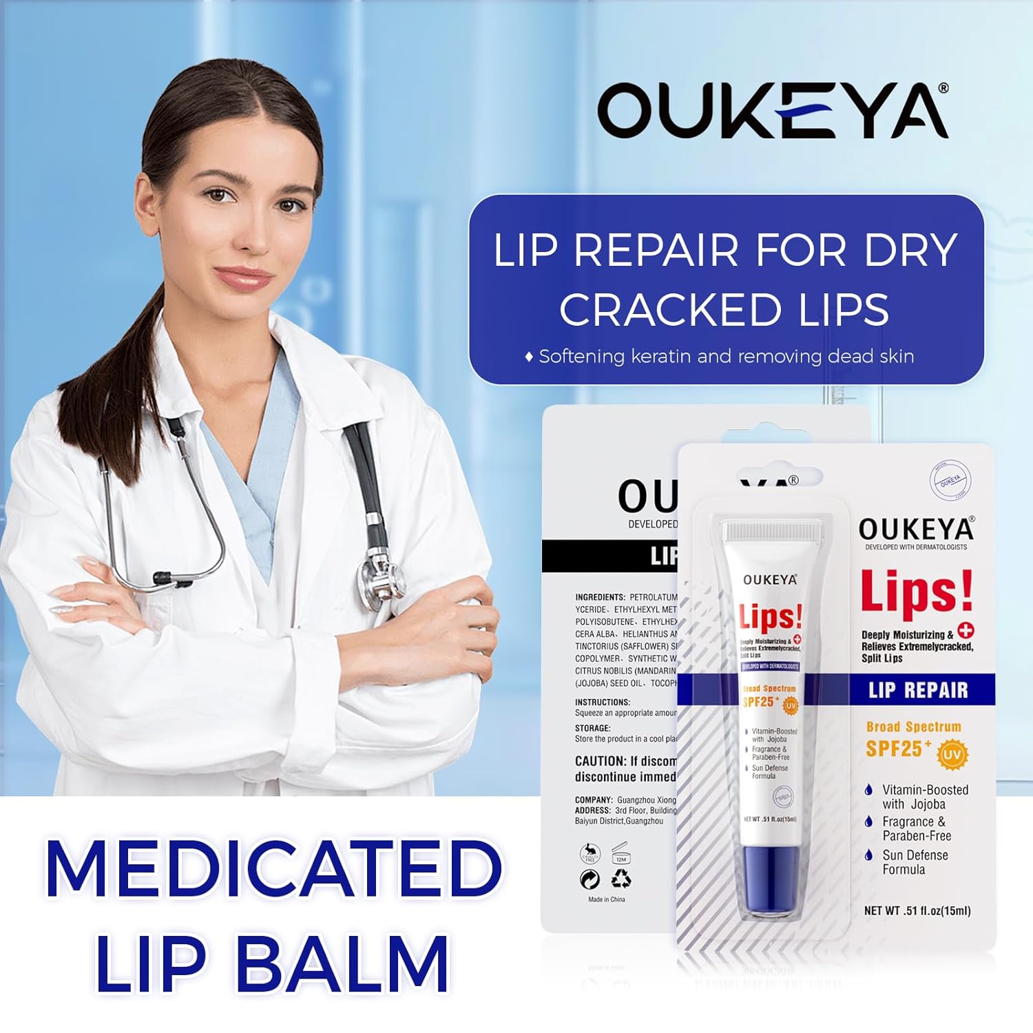 2 Pack, Medicated Lip Balm w/Organic &amp; 100% Natural Ingredients, Squeeze Tube Lip Butter SPF 25+ Long-Lasting Moisturizing Overnight Lip Mask Gentle Exfoliation Extreme Dry Lips Treatment