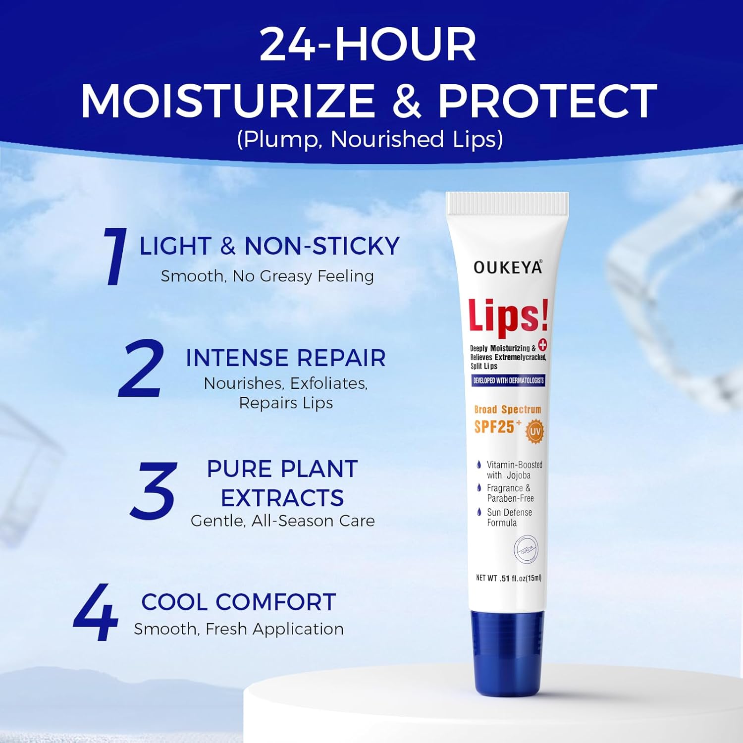 2 Pack, Medicated Lip Balm w/Organic &amp; 100% Natural Ingredients, Squeeze Tube Lip Butter SPF 25+ Long-Lasting Moisturizing Overnight Lip Mask Gentle Exfoliation Extreme Dry Lips Treatment