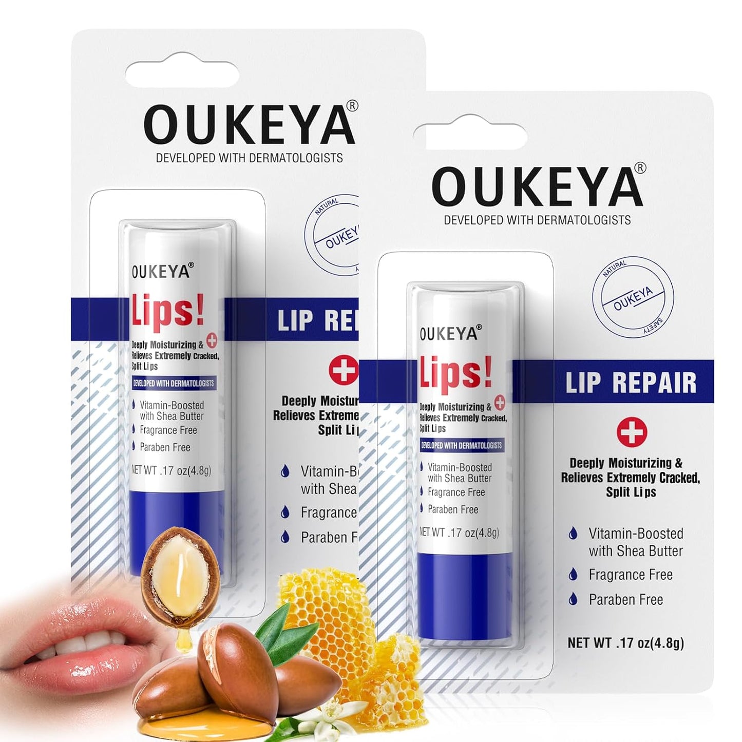 2PCS, Medicated Lip Balm Hydrating w/Petrolatum, Shea Butter, Beeswax, 100% Natural Ingredients, Organic Lip Butter Balm &amp; Moisturizers Lip Repair For Dry Cracked Lips Overnight Lip Treatment