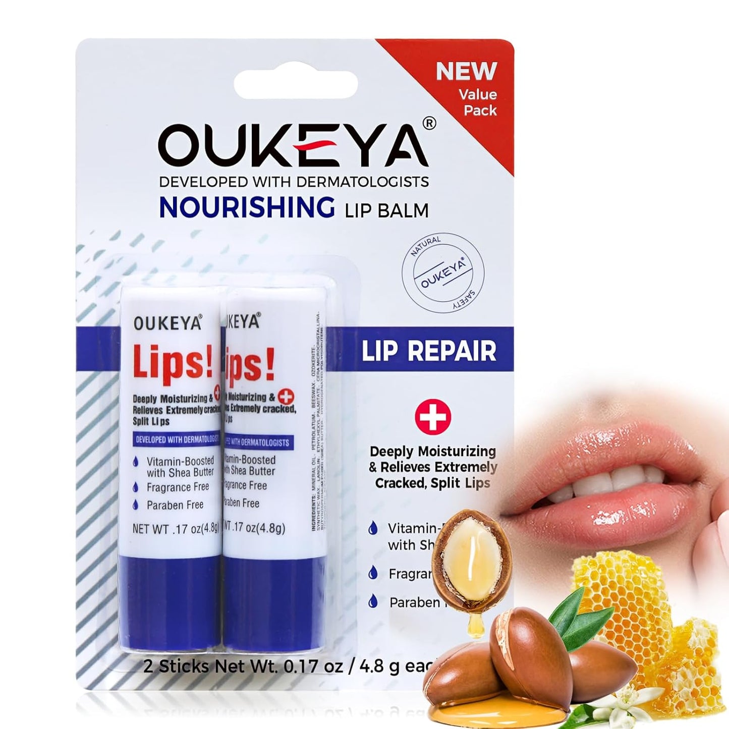 Medicated Lip Balm Hydrating w/Petrolatum, Shea Butter, Beeswax, 100% Natural Ingredients, Organic Lip Butter Balm &amp; Moisturizers Lip Repair For Dry Cracked Lips Overnight Lip Treatment, 2PCS