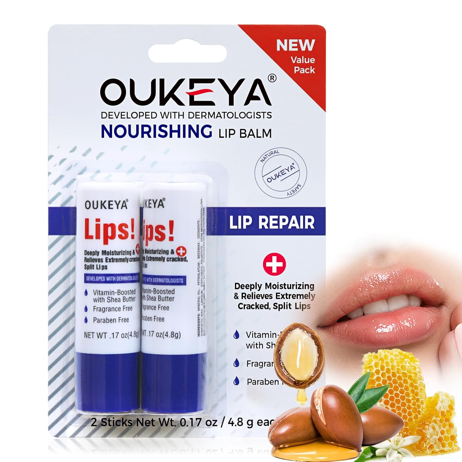 Medicated Lip Balm Hydrating w/Petrolatum, Shea Butter, Beeswax, 100% Natural Ingredients, Organic Lip Butter Balm &amp; Moisturizers Lip Repair For Dry Cracked Lips Overnight Lip Treatment, 2PCS