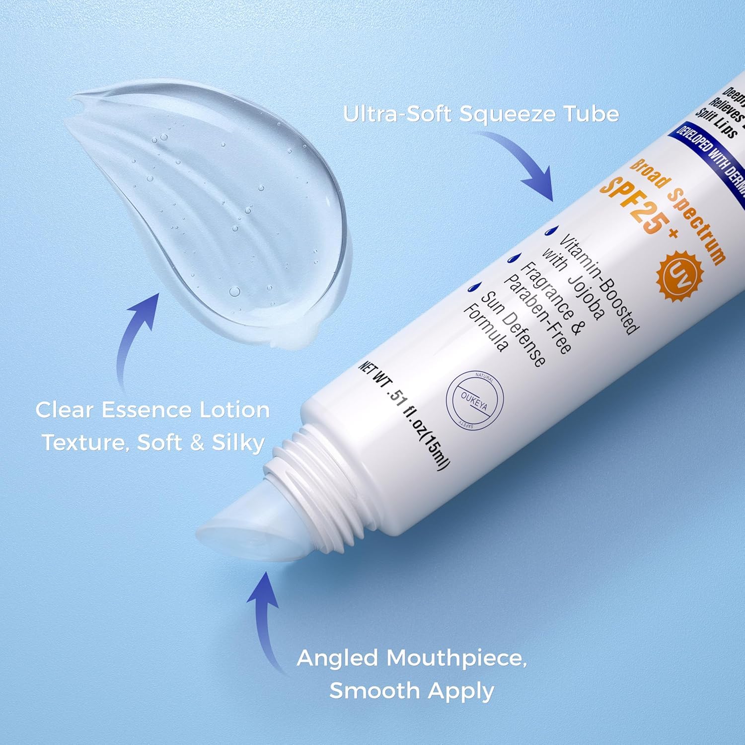 2 Pack, Medicated Lip Balm w/Organic &amp; 100% Natural Ingredients, Squeeze Tube Lip Butter SPF 25+ Long-Lasting Moisturizing Overnight Lip Mask Gentle Exfoliation Extreme Dry Lips Treatment