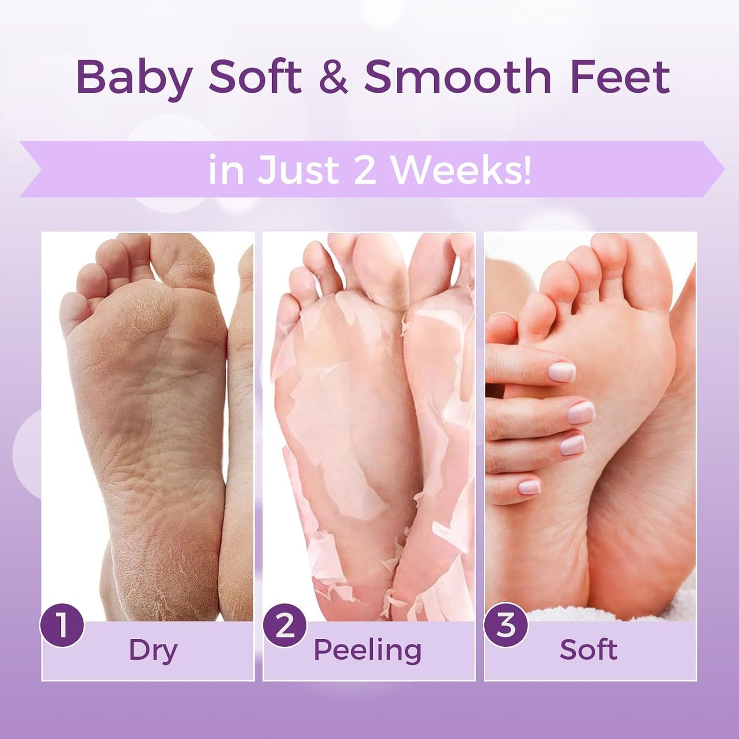 Foot Peeling Mask 3 Pairs: Peeling Foot Mask Dermatologically Tested Repairs Heels &amp; Removes Dry Dead Skin for Baby Soft Feet Exfoliating Foot Peel Mask for Dry Cracked Feet Athletes Foot Treatment