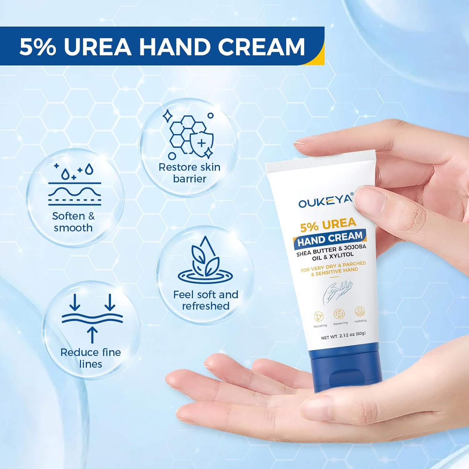 Urea Hand Cream - With 5% Urea Deep Nourishment for Hands, Fast-Absorbing Hydration for Soft Skin with Jojoba Seed Oil &amp; Shea Butter - Perfect Travel Size for On-the-Go Care