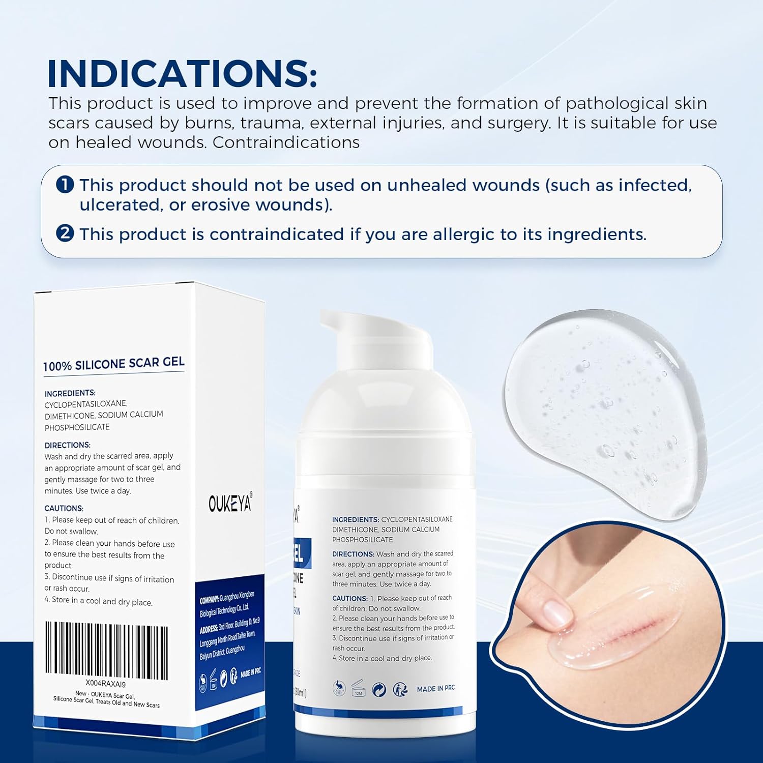 Silicone Scar Gel - 100% Silicone Cream Perfect for Sensitive Skin, Say Goodbye to Old and New Scars (30ml)