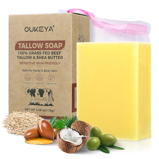 Natural Beef Tallow Soap Bar, Moisturizing, Gentle for Face &amp; Body, Organic Tallow Soap for Dry Skin, Sensitive Skin, Skin Care, Chemical-Free, Cruelty-Free-4.05oz