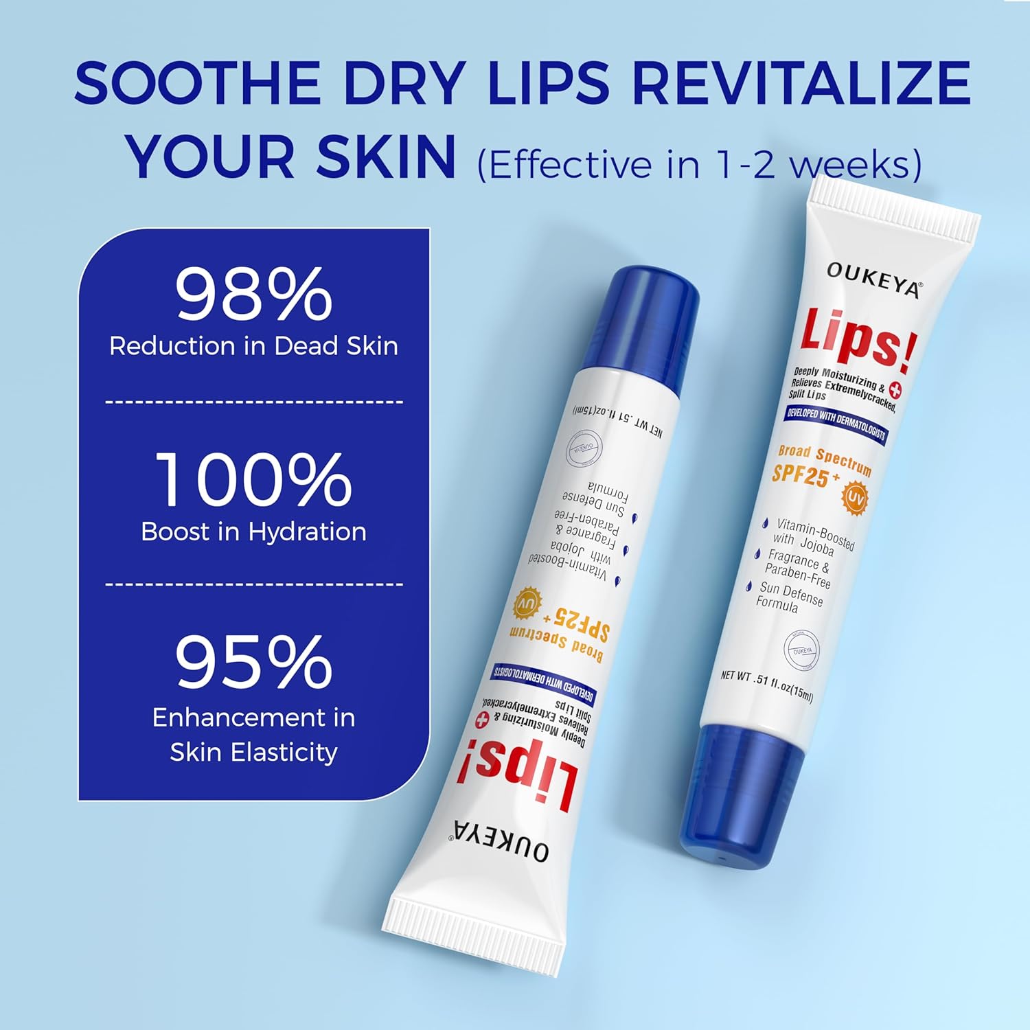 2 Pack, Medicated Lip Balm w/Organic &amp; 100% Natural Ingredients, Squeeze Tube Lip Butter SPF 25+ Long-Lasting Moisturizing Overnight Lip Mask Gentle Exfoliation Extreme Dry Lips Treatment