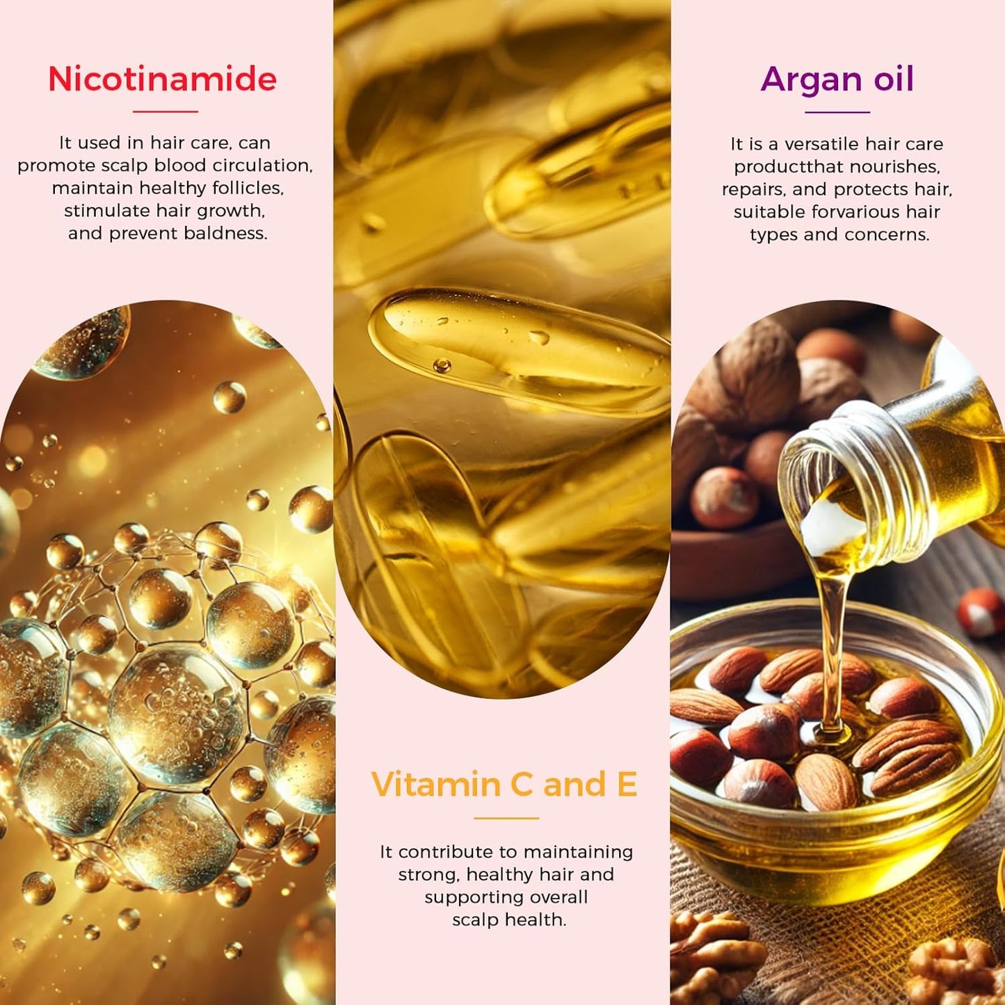 Hair Vitamins Hair Treatment Serum,No Rinse with Argan Macadamia &amp; Avocado Oils, Vitamins A,C,E,Pro B5 - Hair Serum Capsule for Frizzy and Damaged - Hair Conditioner for Women Men (7 Colors)