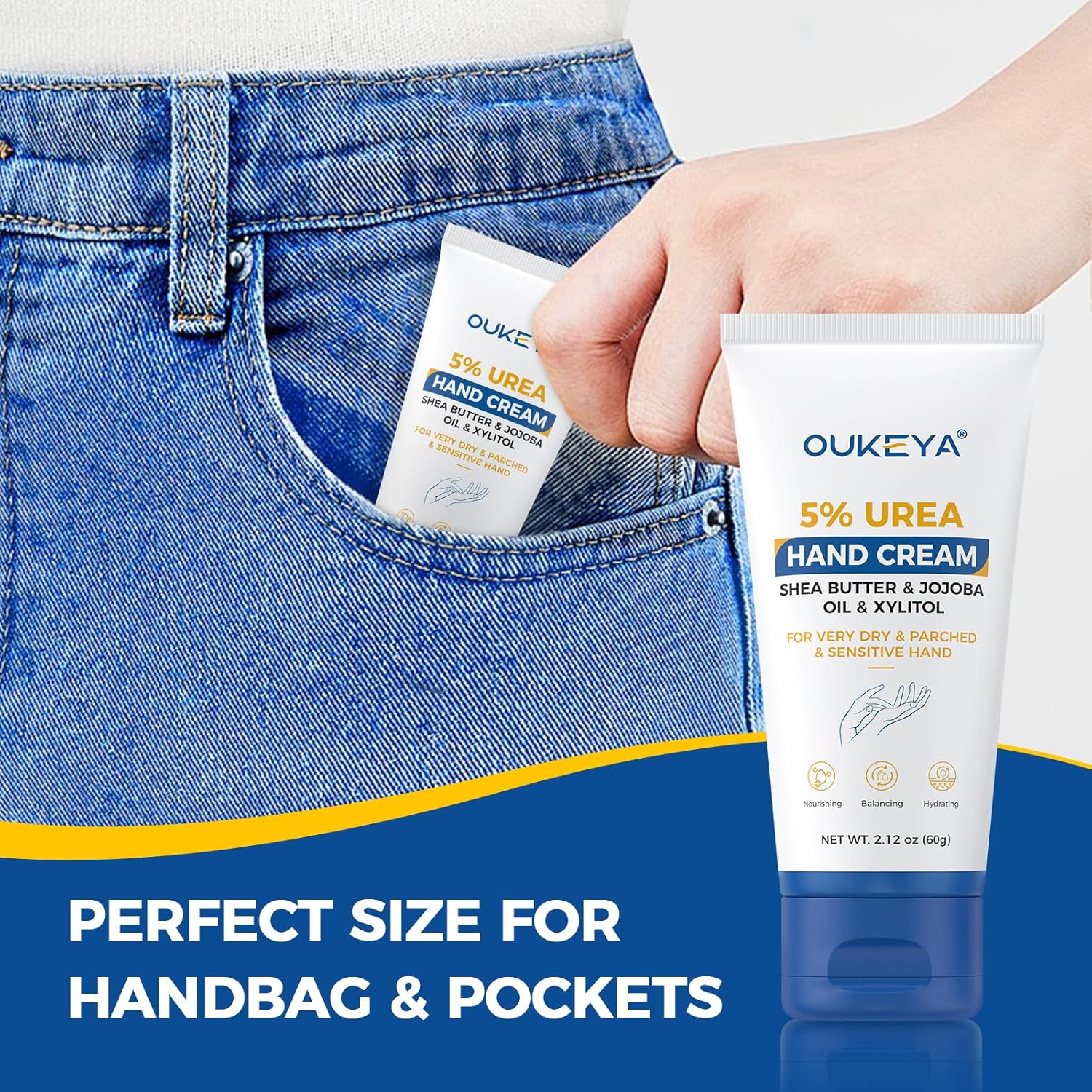 Urea Hand Cream - With 5% Urea Deep Nourishment for Hands, Fast-Absorbing Hydration for Soft Skin with Jojoba Seed Oil &amp; Shea Butter - Perfect Travel Size for On-the-Go Care