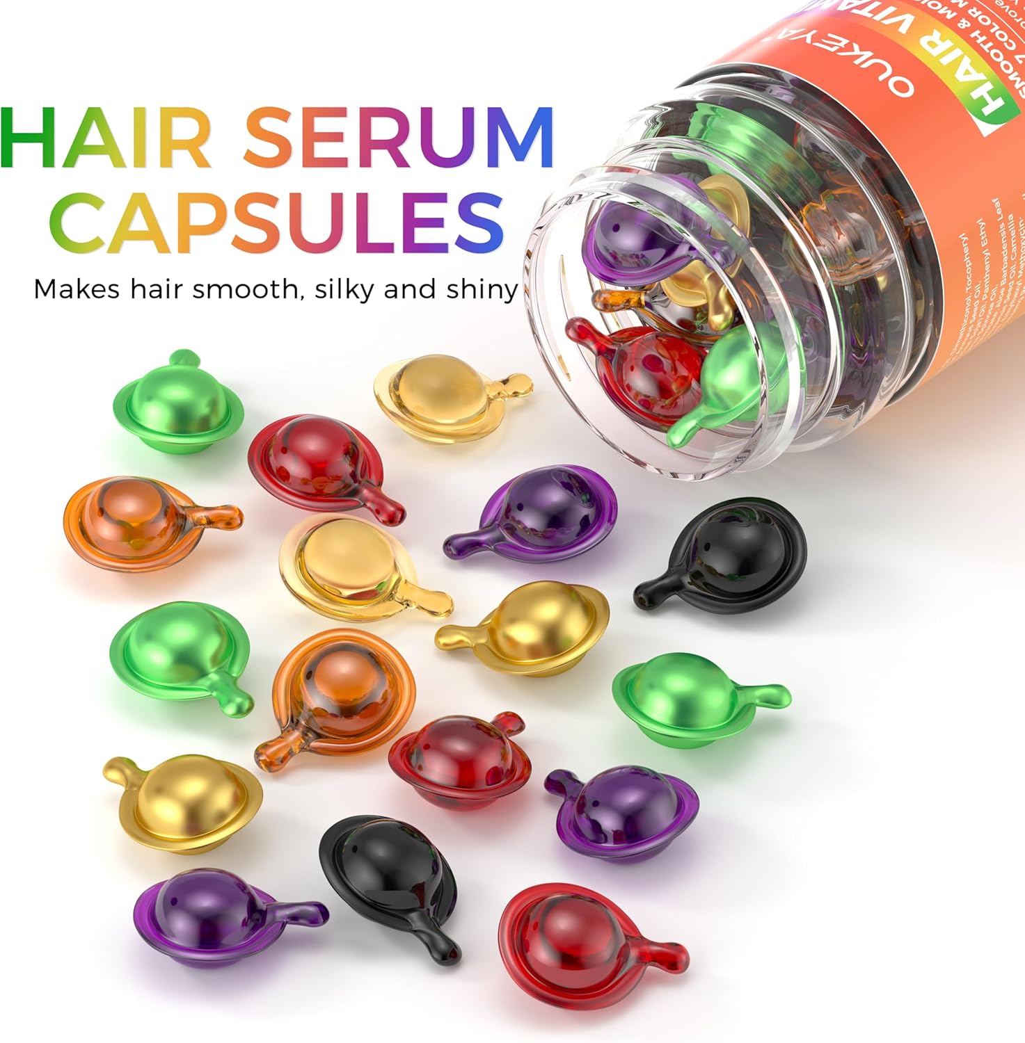 Hair Vitamins Hair Treatment Serum,No Rinse with Argan Macadamia &amp; Avocado Oils, Vitamins A,C,E,Pro B5 - Hair Serum Capsule for Frizzy and Damaged - Hair Conditioner for Women Men (7 Colors)