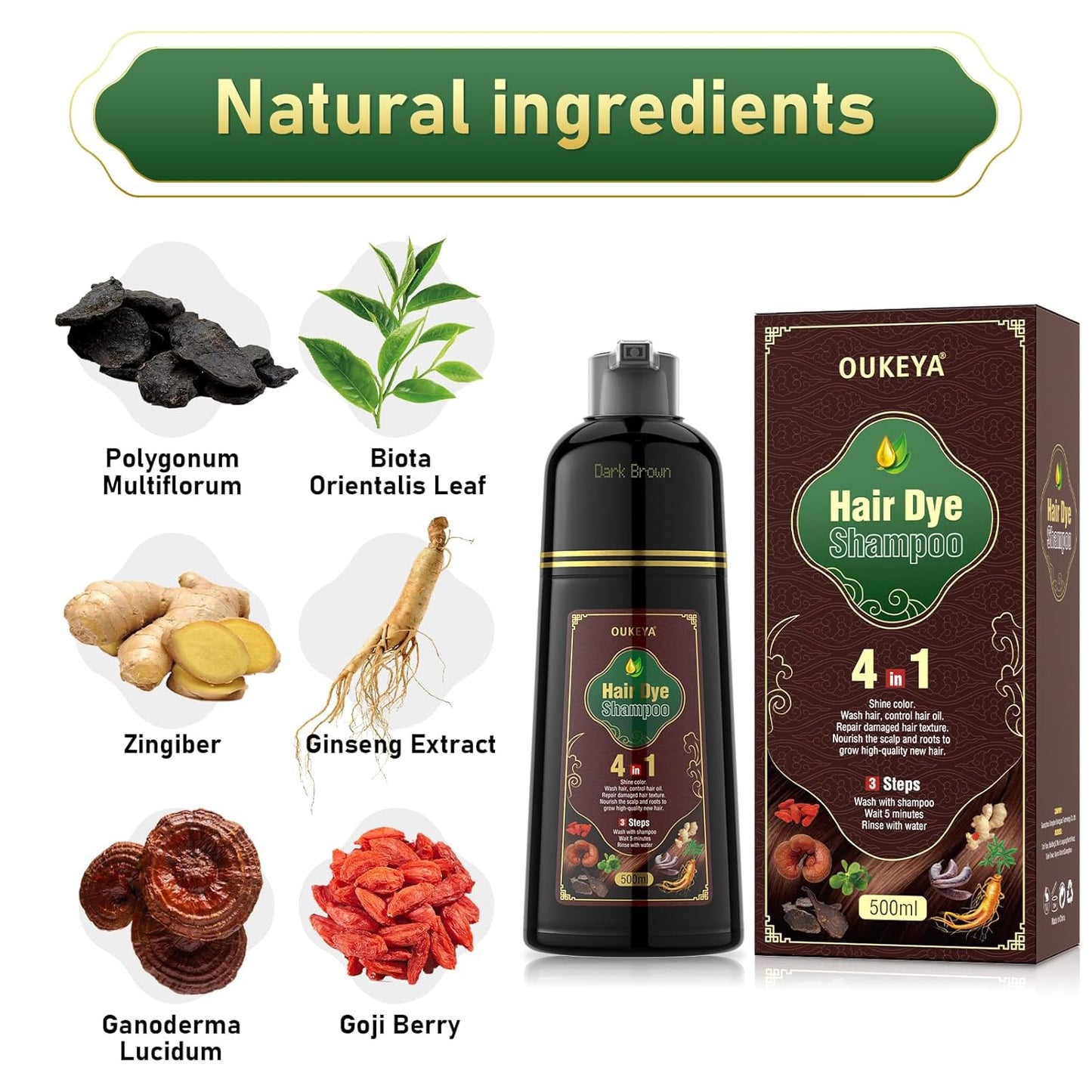 Dark Brown Hair Dye Shampoo 4 In 1, Hair Color Shampoo for Gray Hair Coverage for Women &amp; Men, Instant Natural Herbal Ingredients Color Professional Salon-Level Treatments